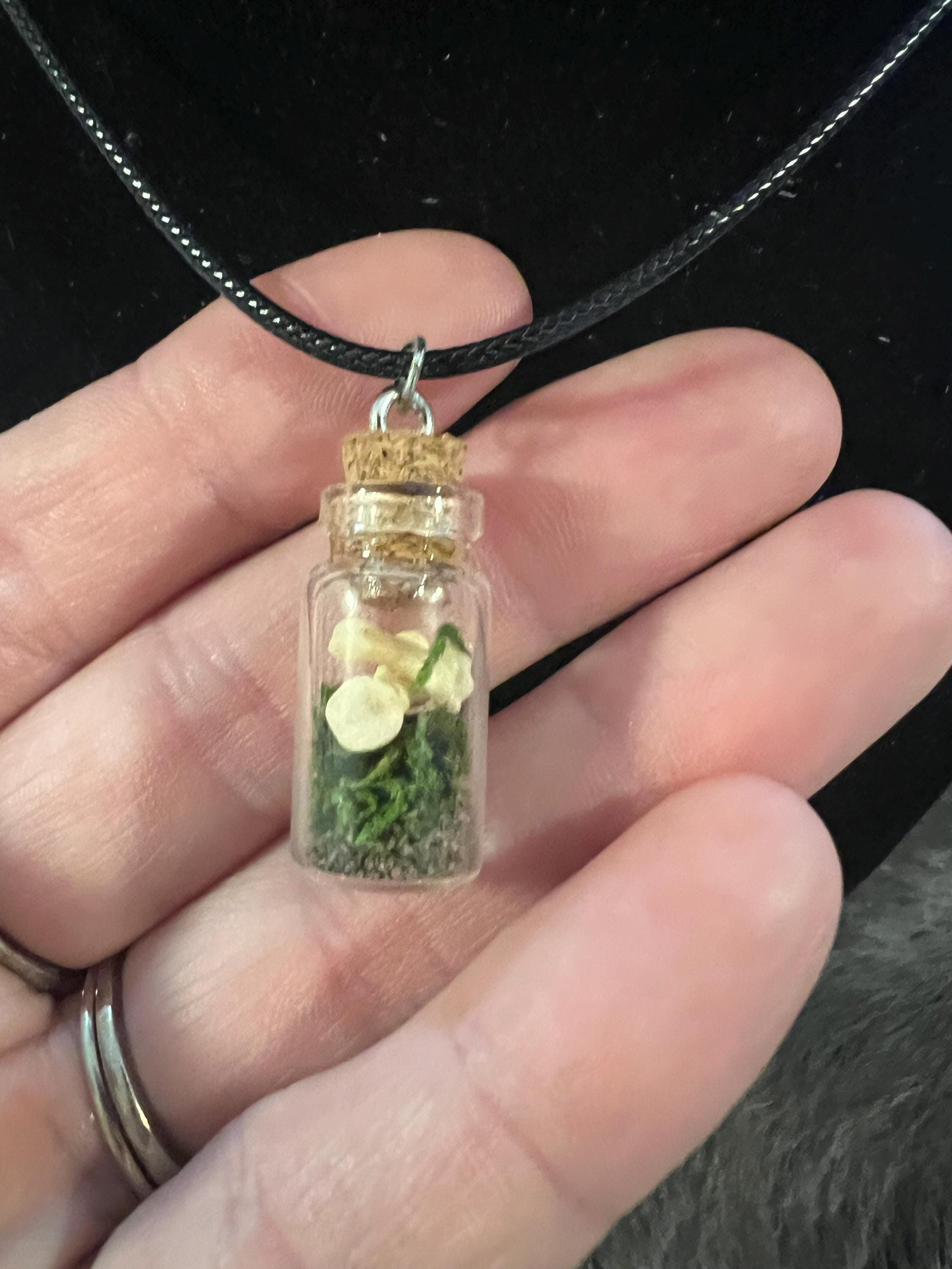 Bone Vial Necklace: Moss & Tiny Bones, Witchy Goblincore Jewelry
