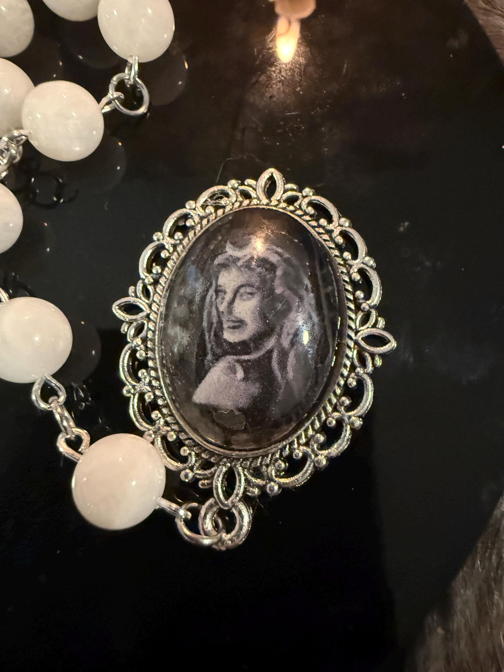 Nyx Prayer Beads: Rainbow Moonstone, La Luna Tarot Charm