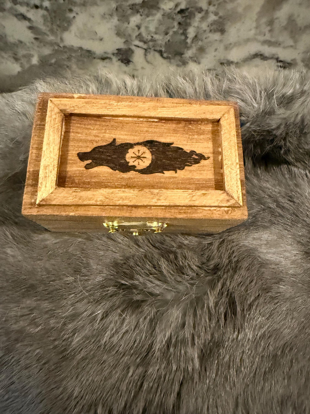 Gemstone Rune Set: Elder Futhark Runes With Fenrir Etched Wooden Box