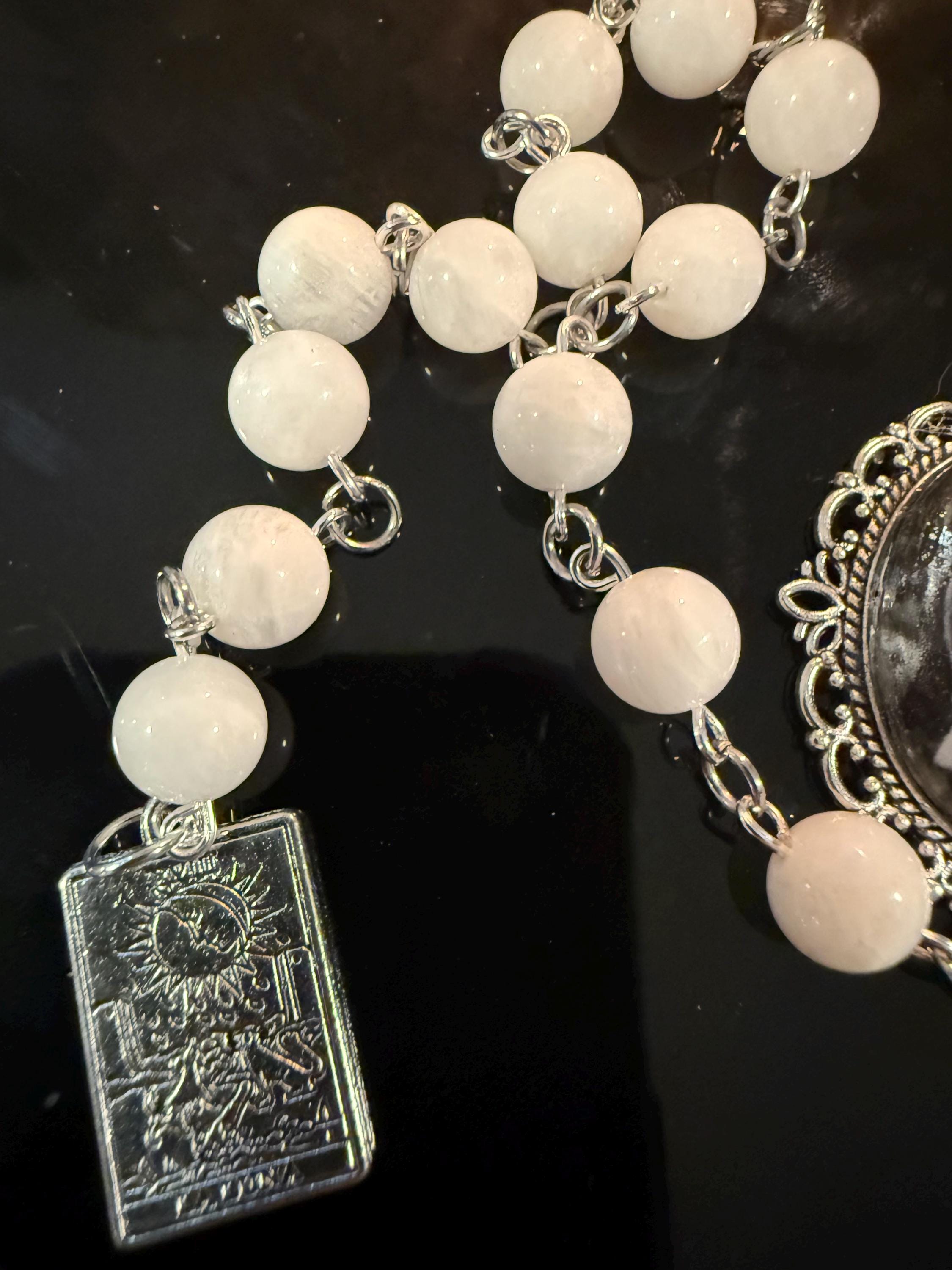 Nyx Prayer Beads: Rainbow Moonstone, La Luna Tarot Charm