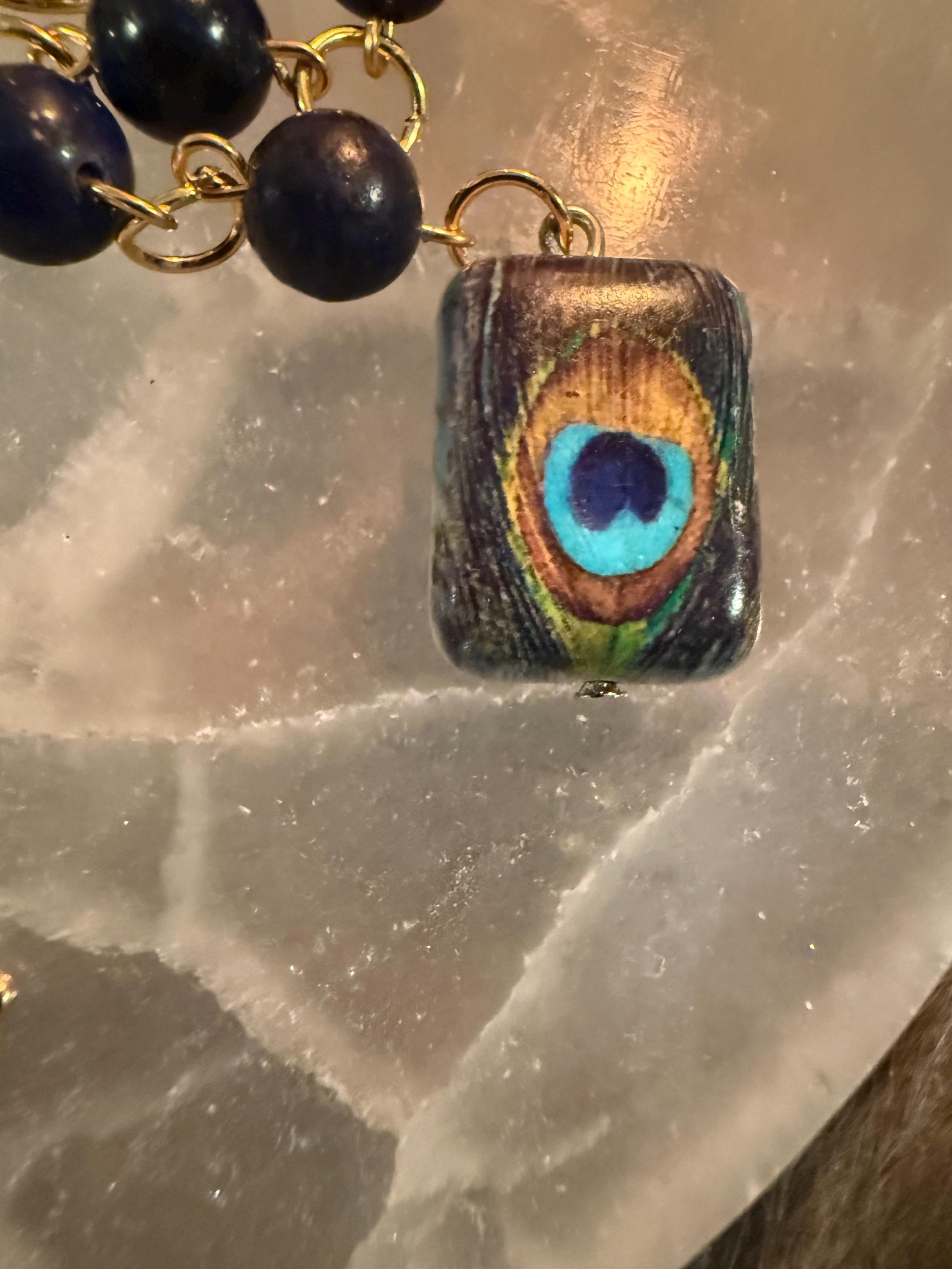 Hera Prayer Beads: Lapis Lazuli Goddess Rosary, Peacock Accent