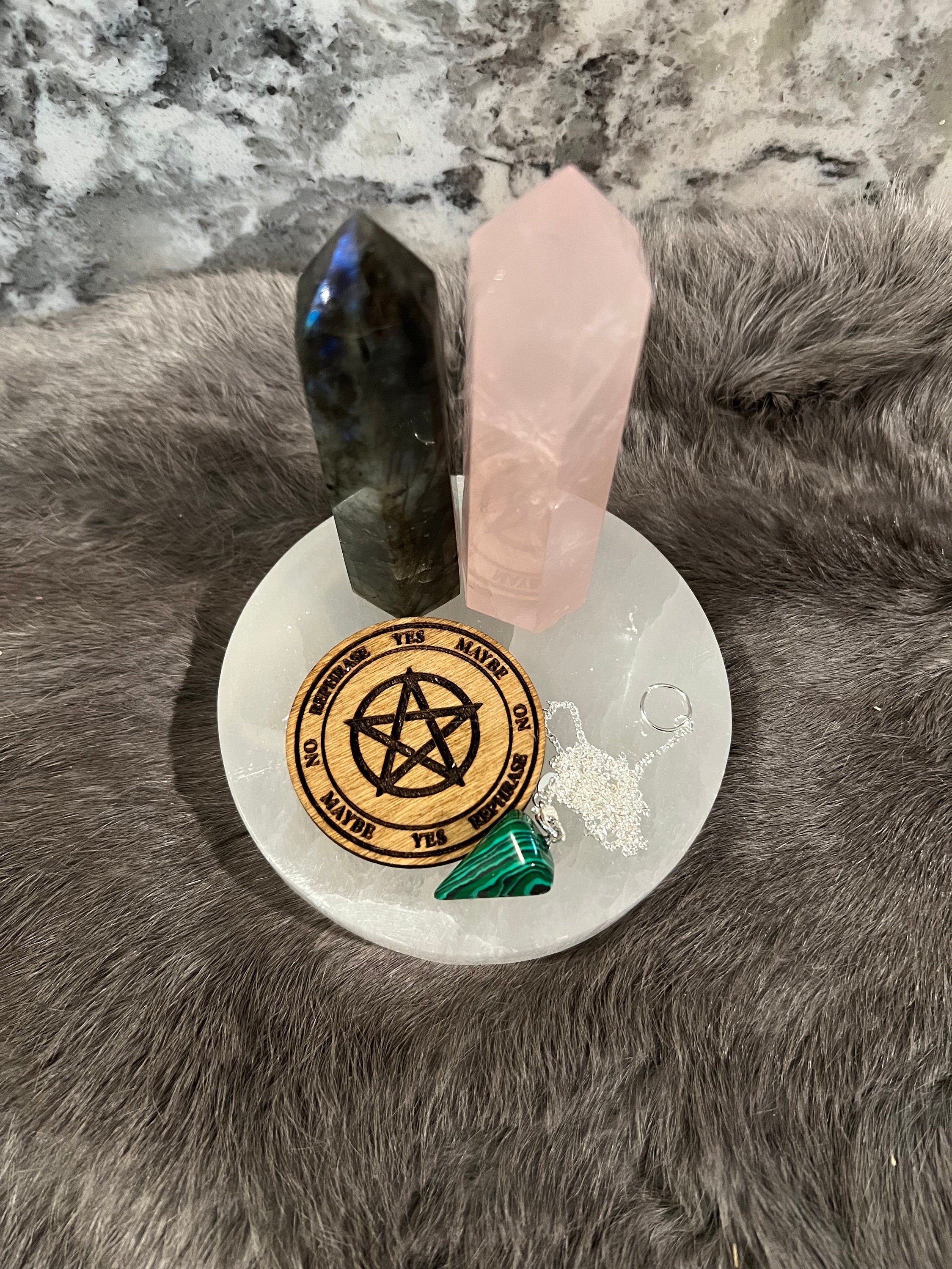Mini Wood Pendulum Board: Pocket Divination Tool with Gemstone Pendulum