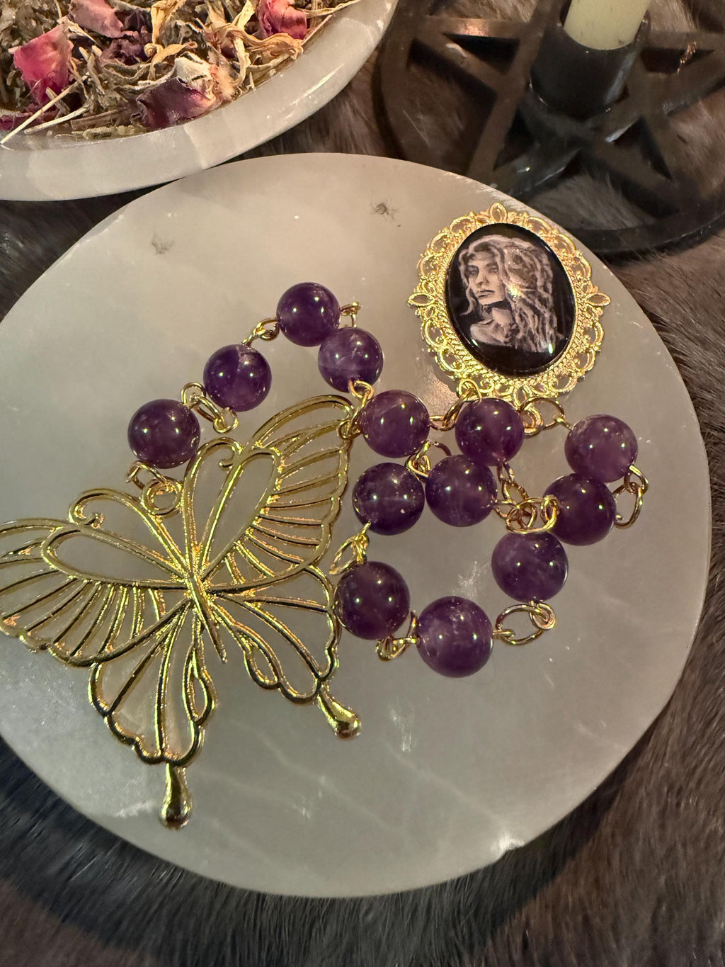 Persephone Prayer Beads: Amethyst Deity Set with Butterfly