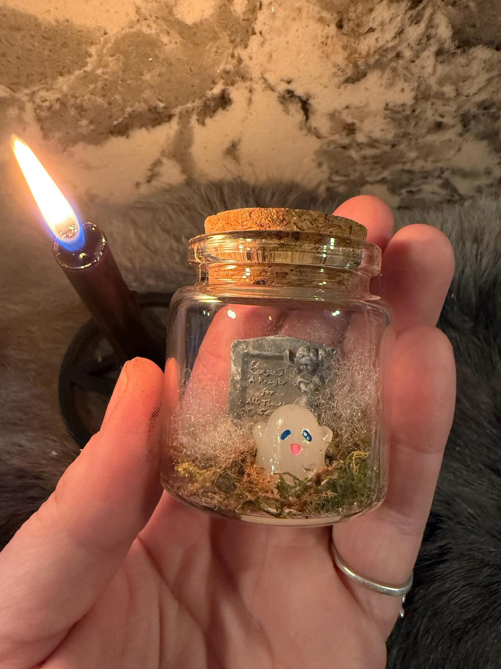 Glow in the Dark Pet Ghost in a Bottle: Friendly Spirit with Tombstone