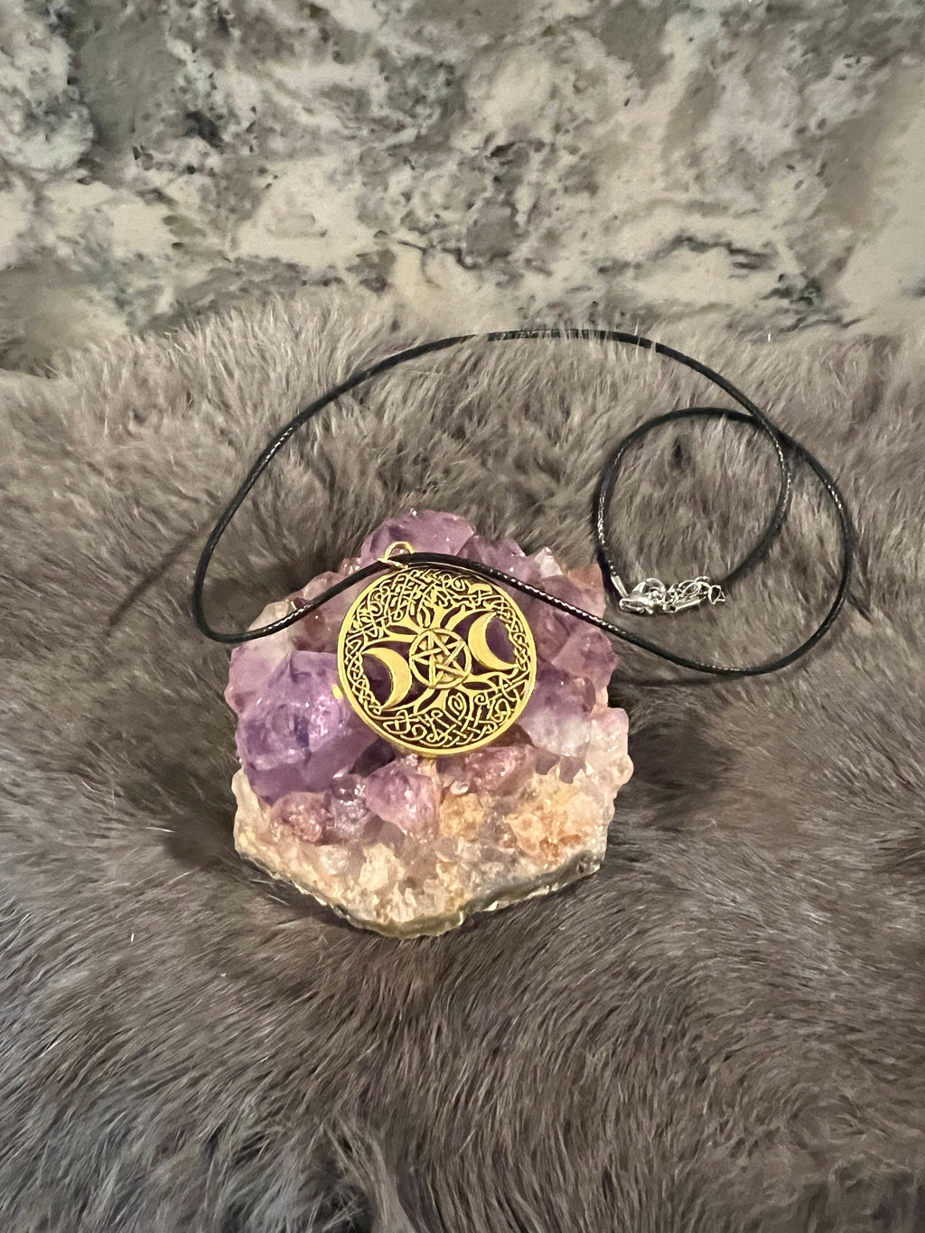 Triple Moon Pentacle Pendant Necklace: Witchy Pagan Jewelry