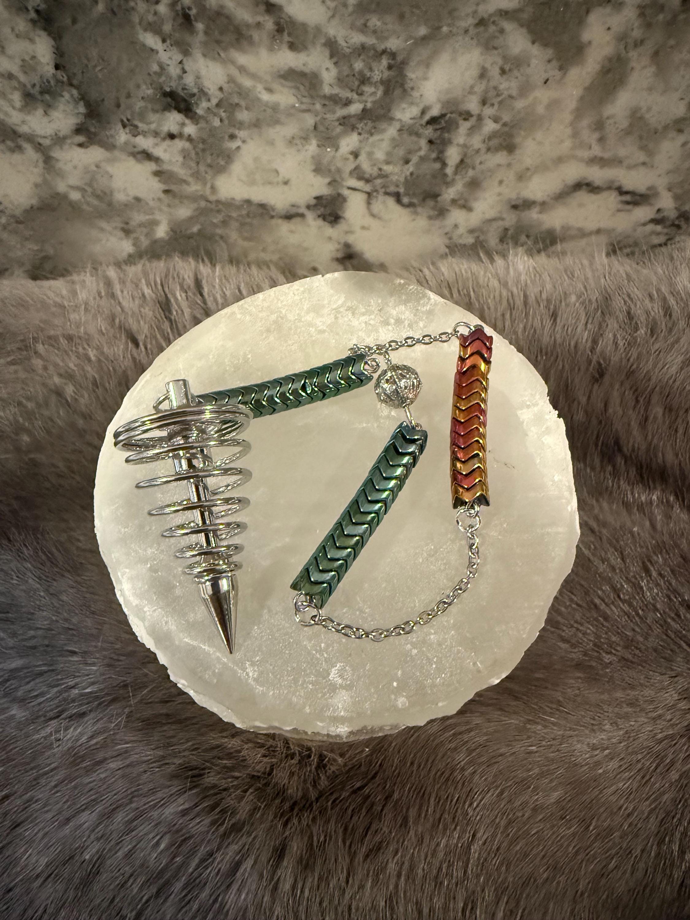 Metal Spiral Divination Pendulum: Dragon Scale Beaded Scrying Tool