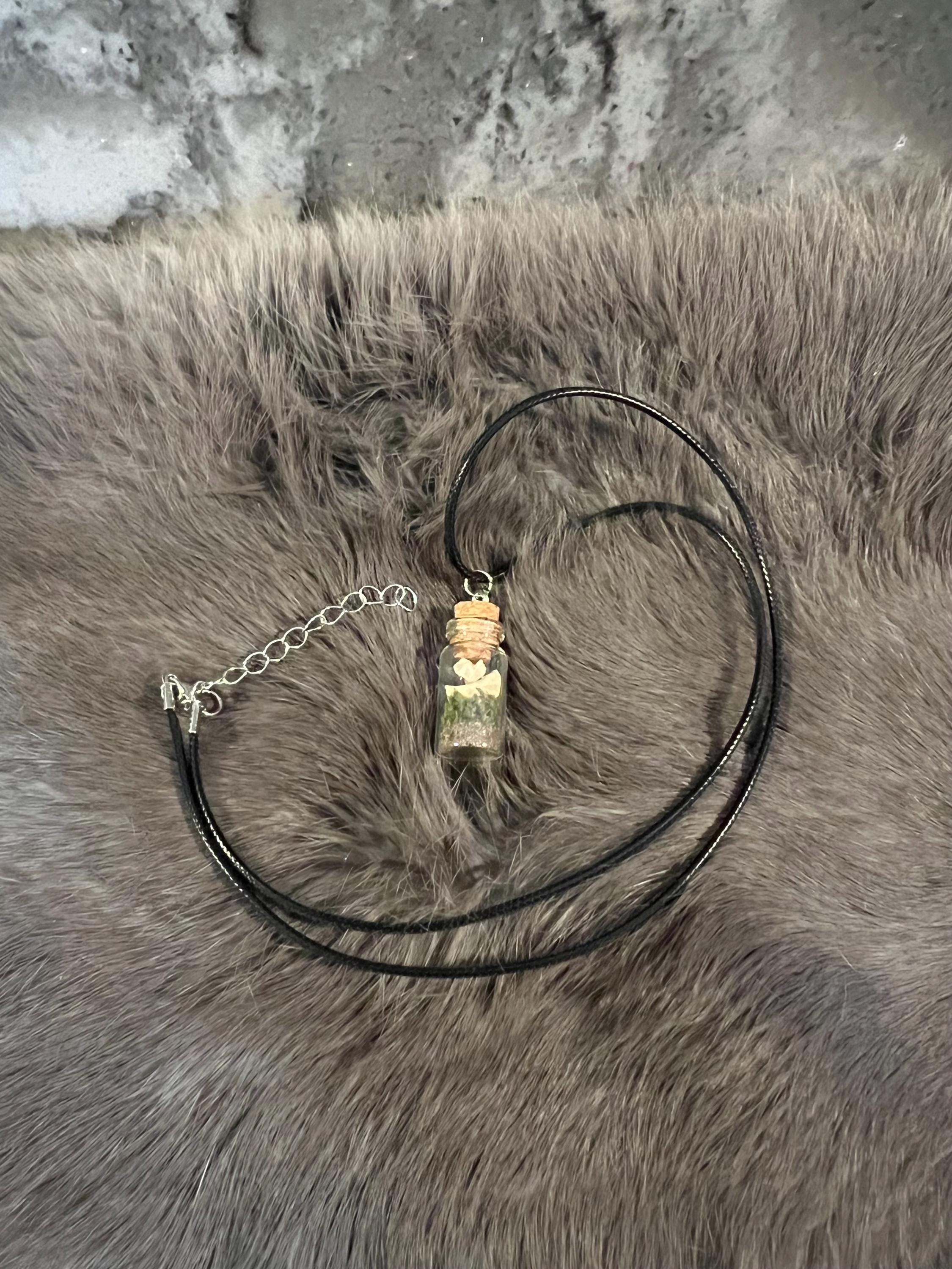 Bone Vial Necklace: Moss & Tiny Bones, Witchy Goblincore Jewelry