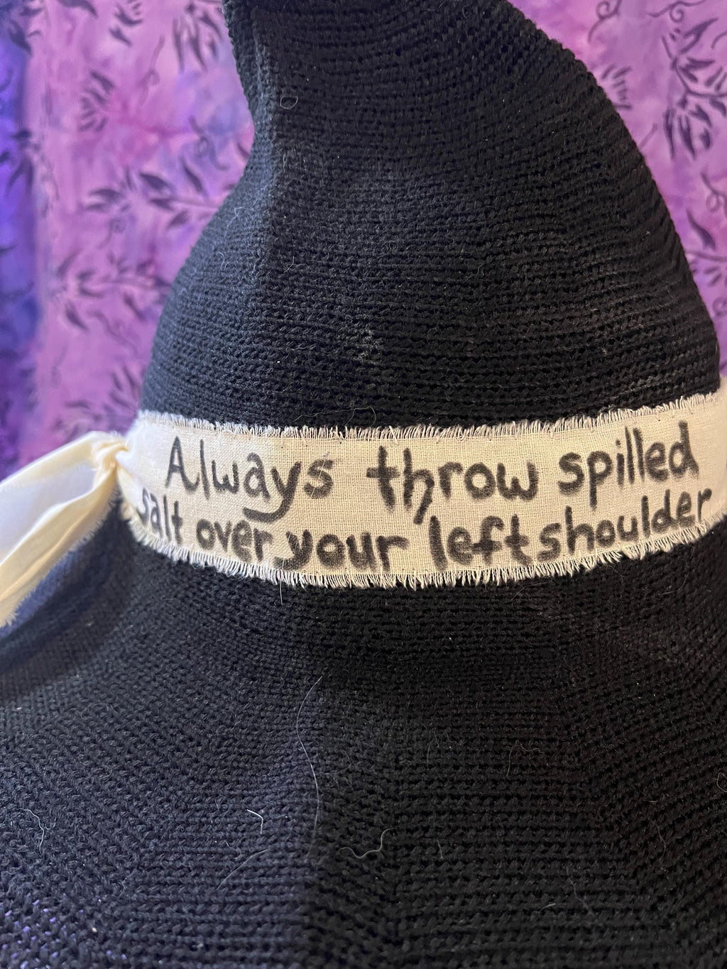 Practical Magic Witch Hat: Black Knit Hat with Linen Band
