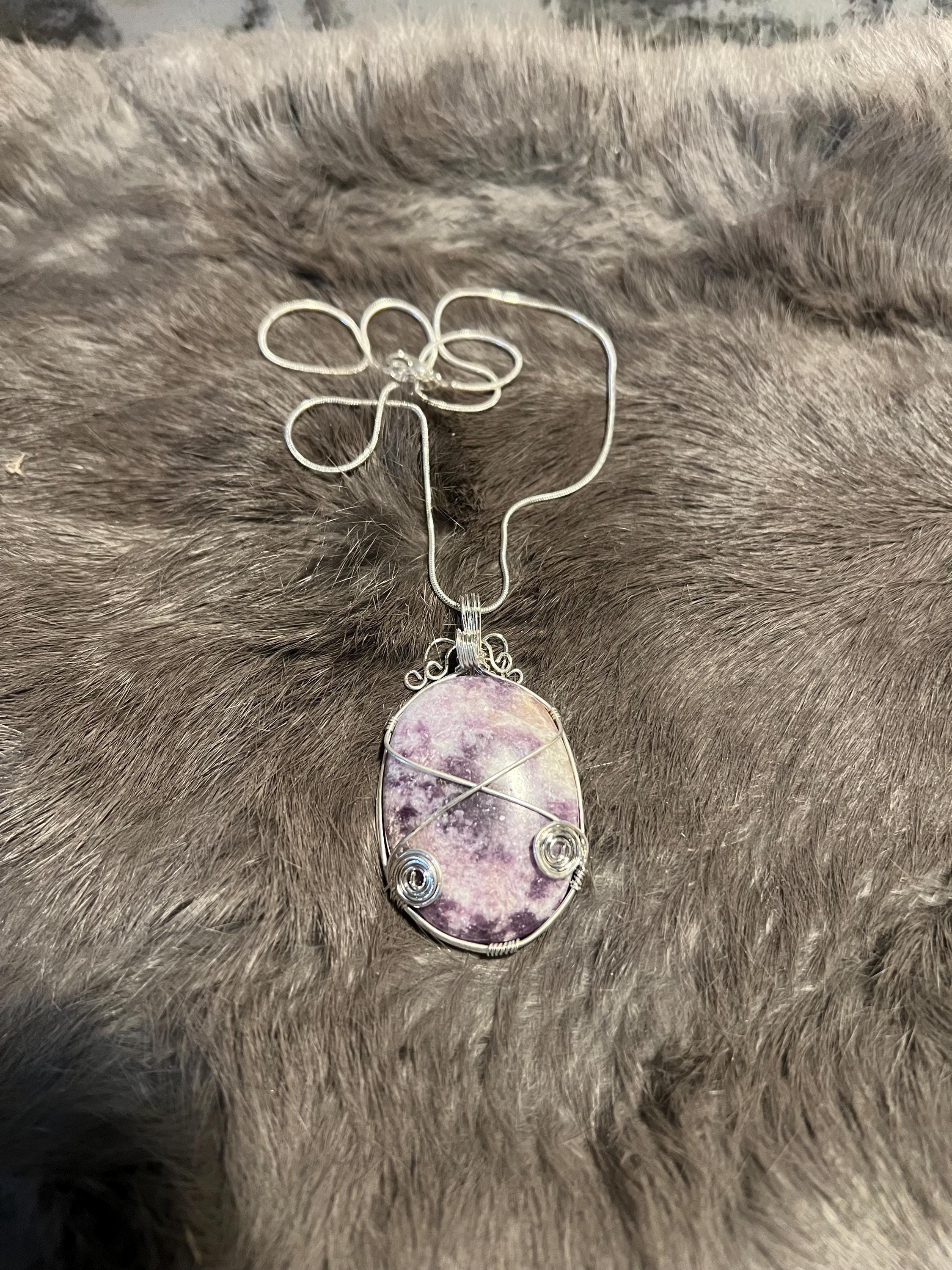 Wire Wrapped Lepidolite Pendant: Calming Gemstone Necklace