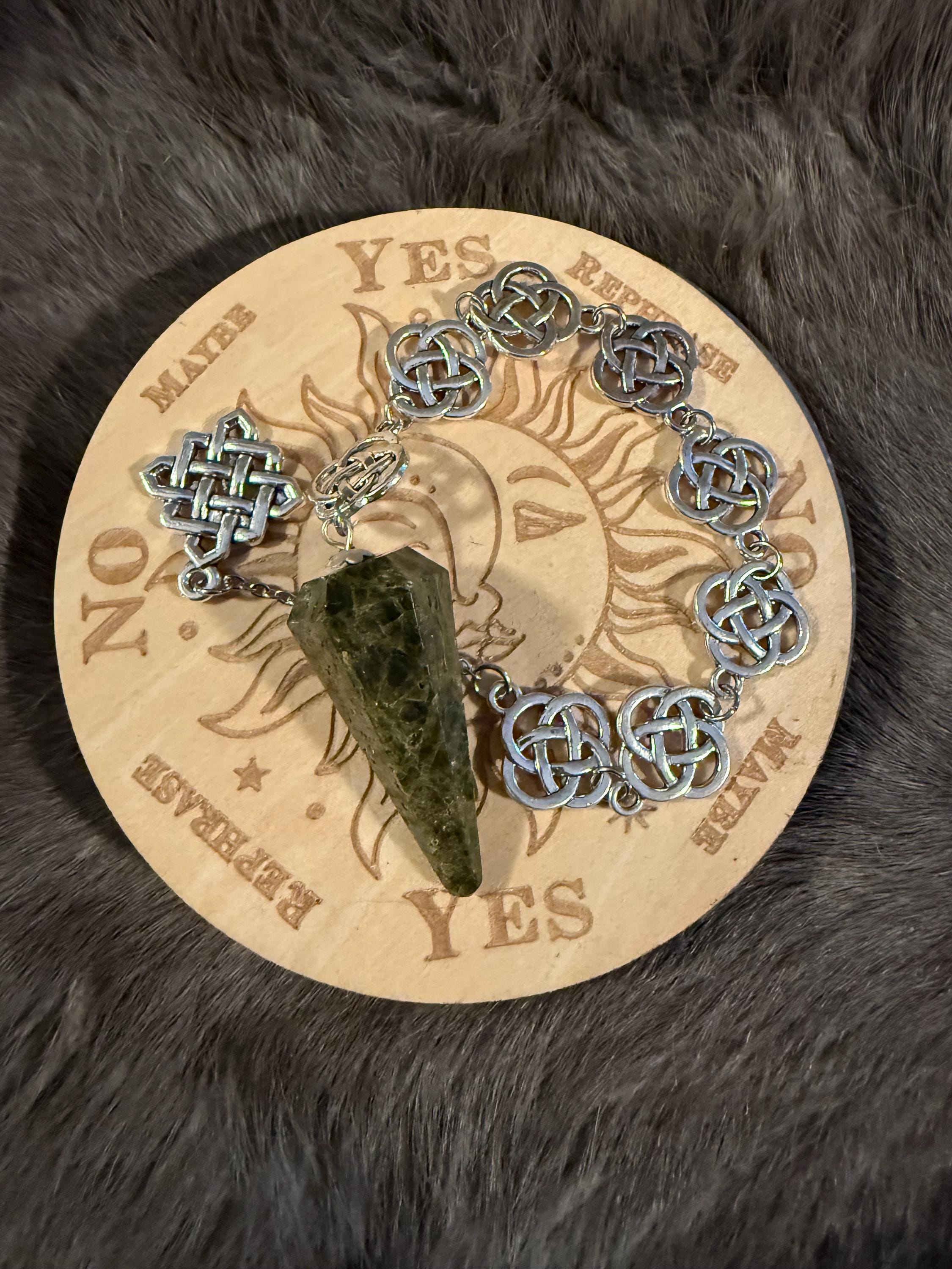 Green Tourmaline Pendulum: Beaded Celtic Knot Divination Tool