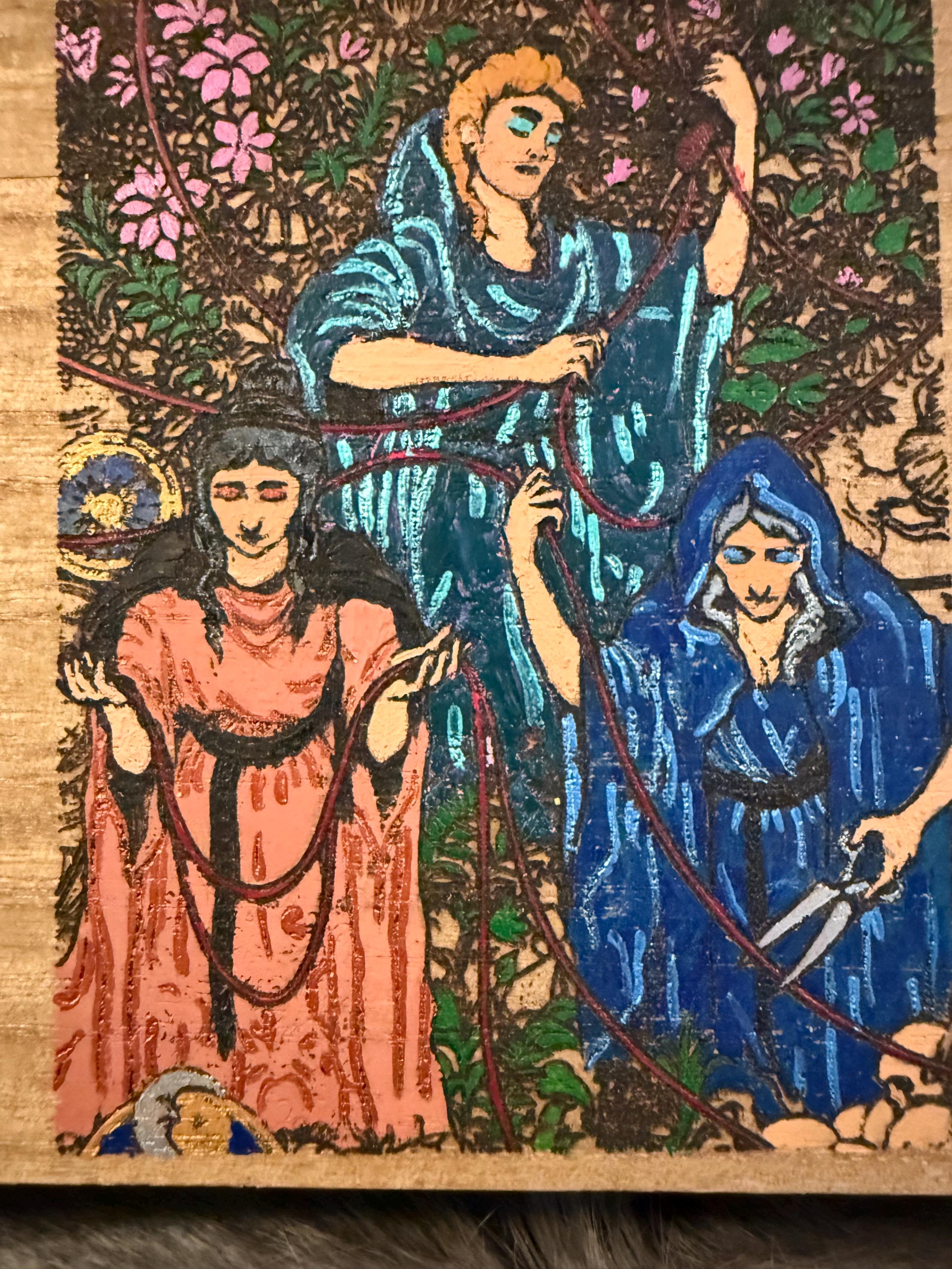 The Three Fates Altar Box: Wood Burned Greek Mythology Keepsake