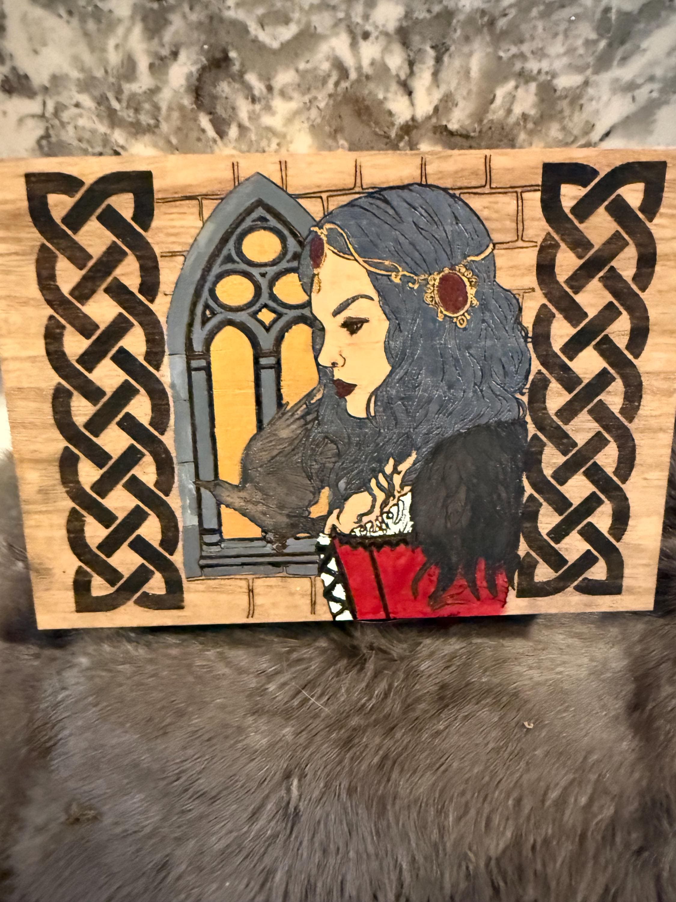 The Morrigan Altar Box: Wood-Burned Celtic Goddess Altar Decor