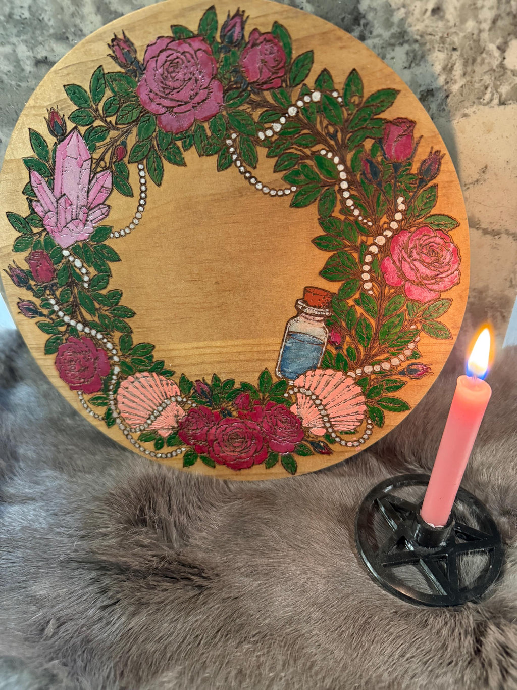 Aphrodite Altar Table – Hand-Painted Wood Dais for Rituals