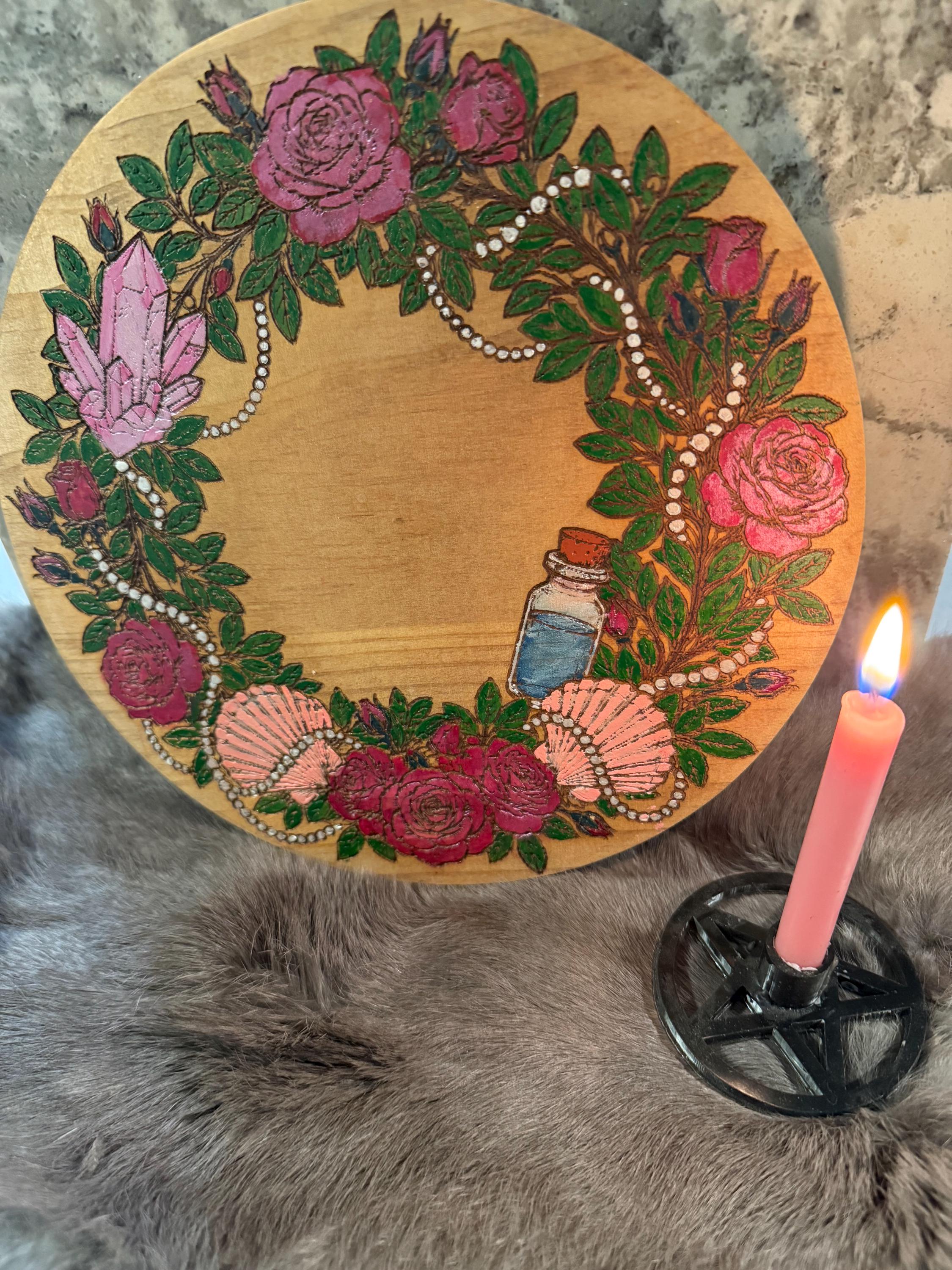 Aphrodite Altar Table – Hand-Painted Wood Dais for Rituals