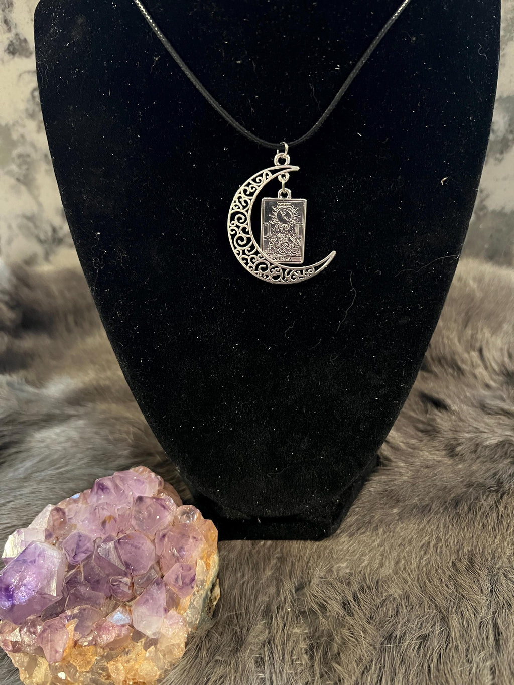 Tarot Moon Necklace: Witchy La Luna Pendant on Waxed Cord