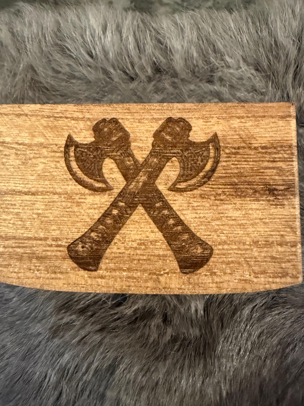 Gemstone Rune Set: Elder Futhark Runes With Crossed Viking Axes Etched Wooden Box