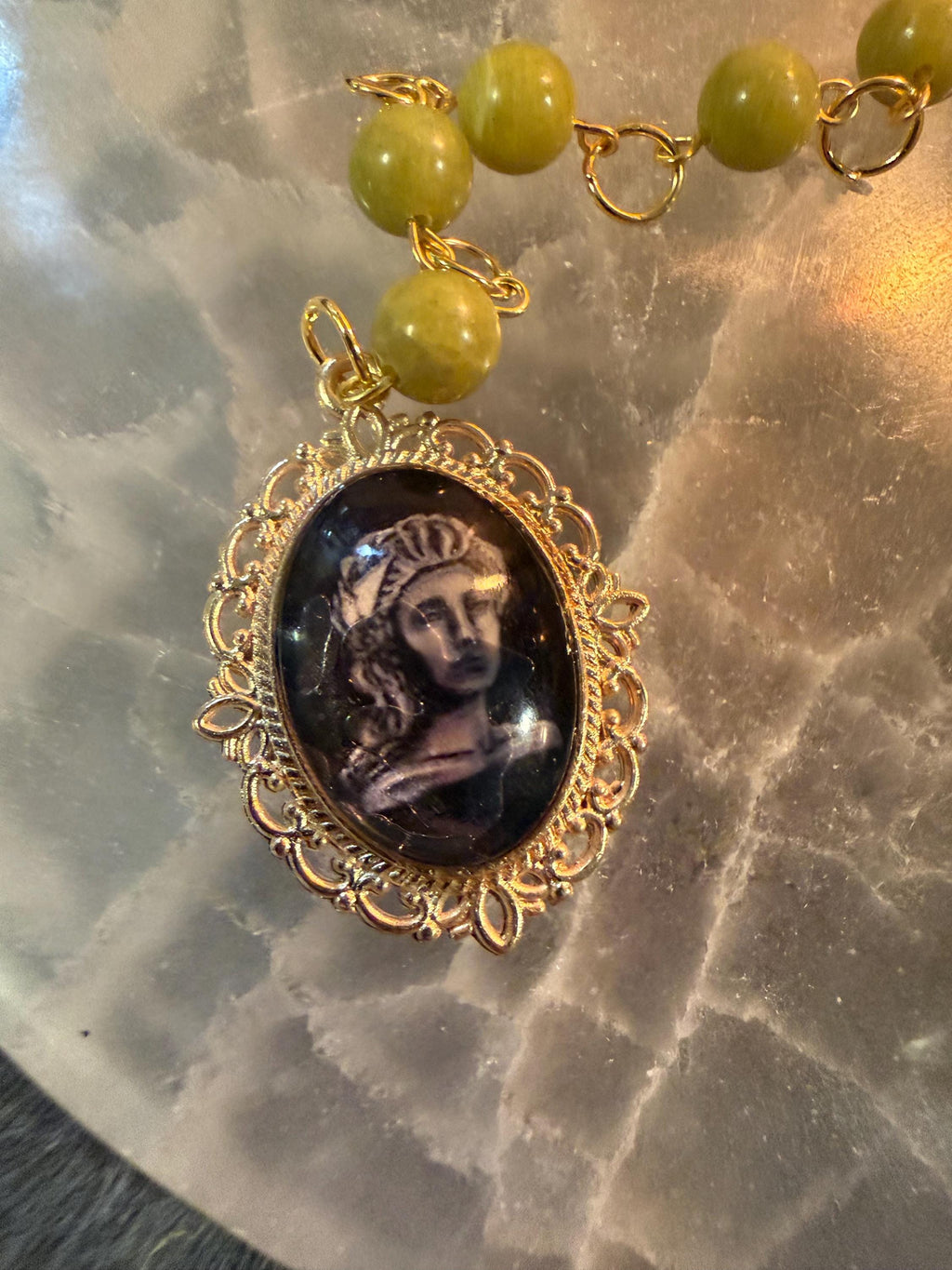 Demeter Prayer Beads: Green Jade, Dried Wheat, Goddess Altar Tool