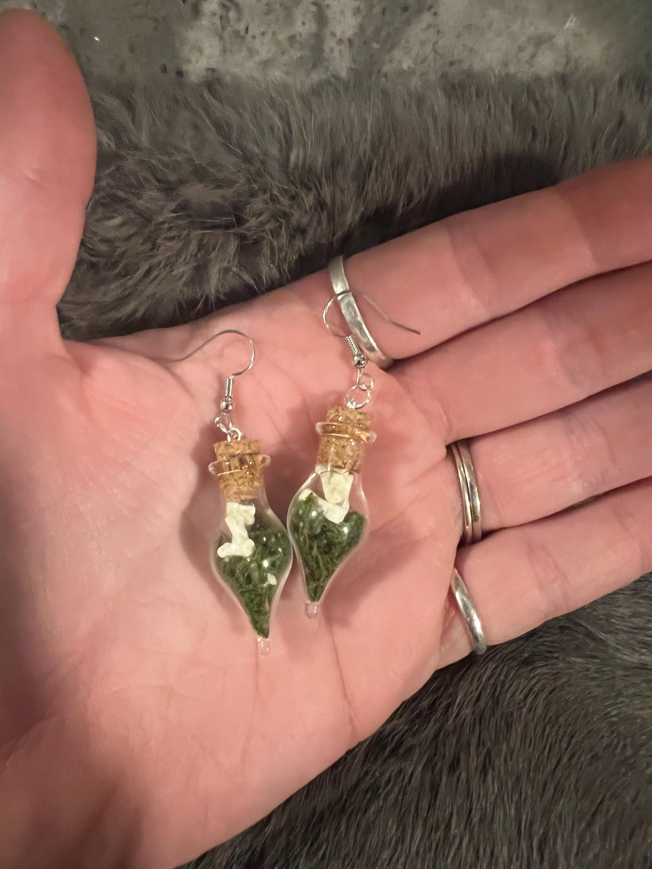 Bone Vial Necklace: Moss & Tiny Bones, Witchy Goblincore Jewelry