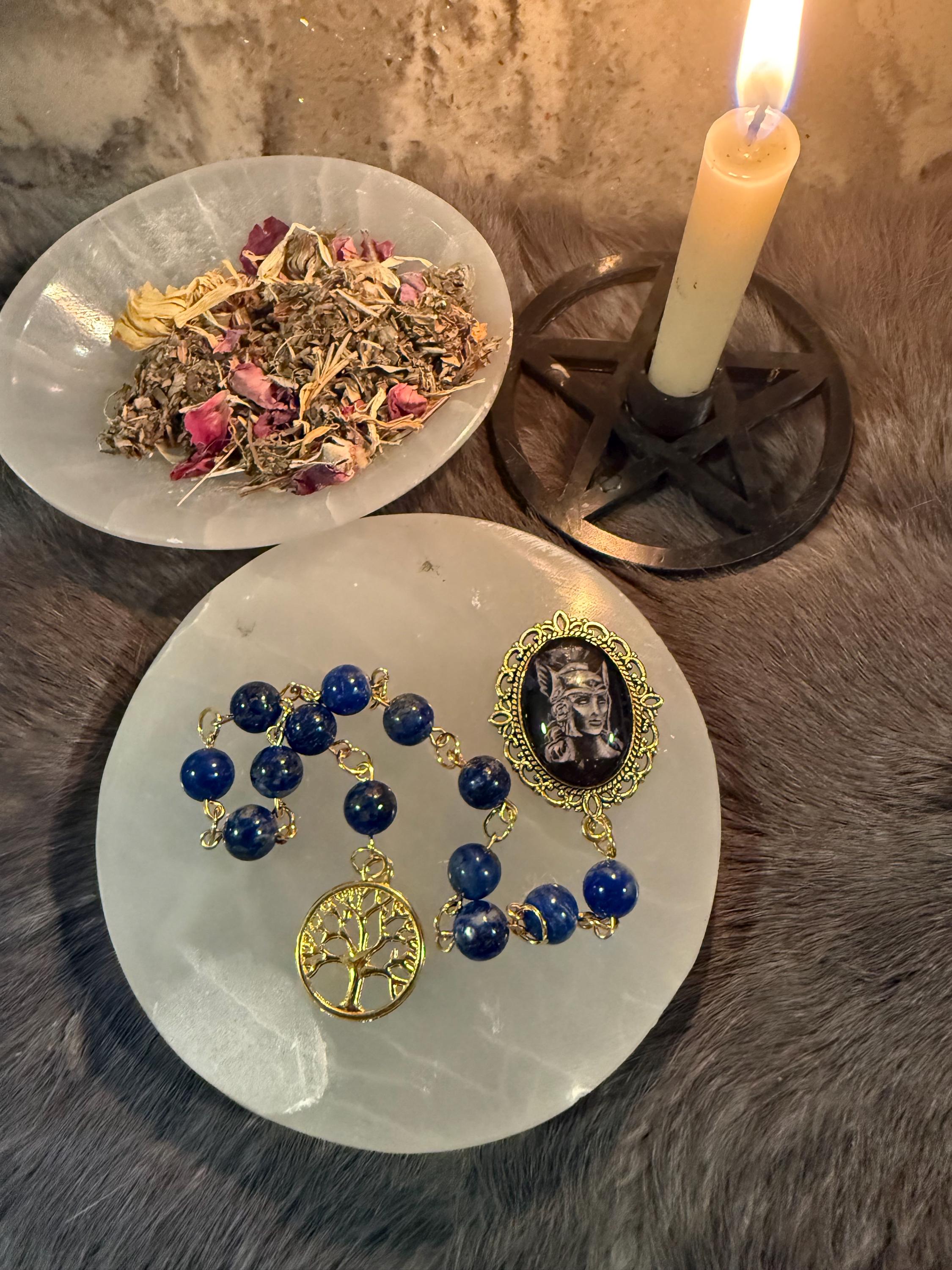 Athena Prayer Beads: Lapis Lazuli Diety Set with Olive Tree