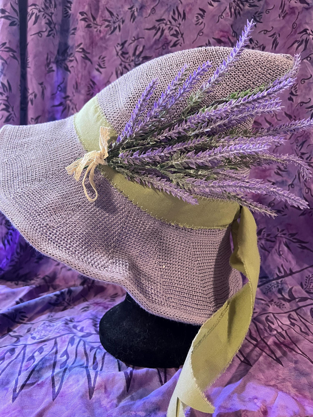 Lavender Witch Hat: Pale Purple Knit with Linen Band