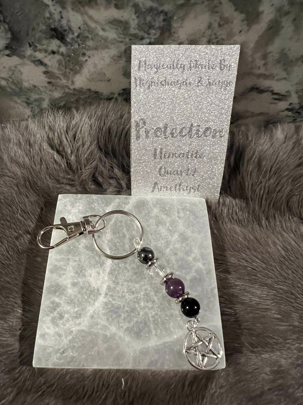 Gemstone Manifestation Keychain: Witchy Intention Charm