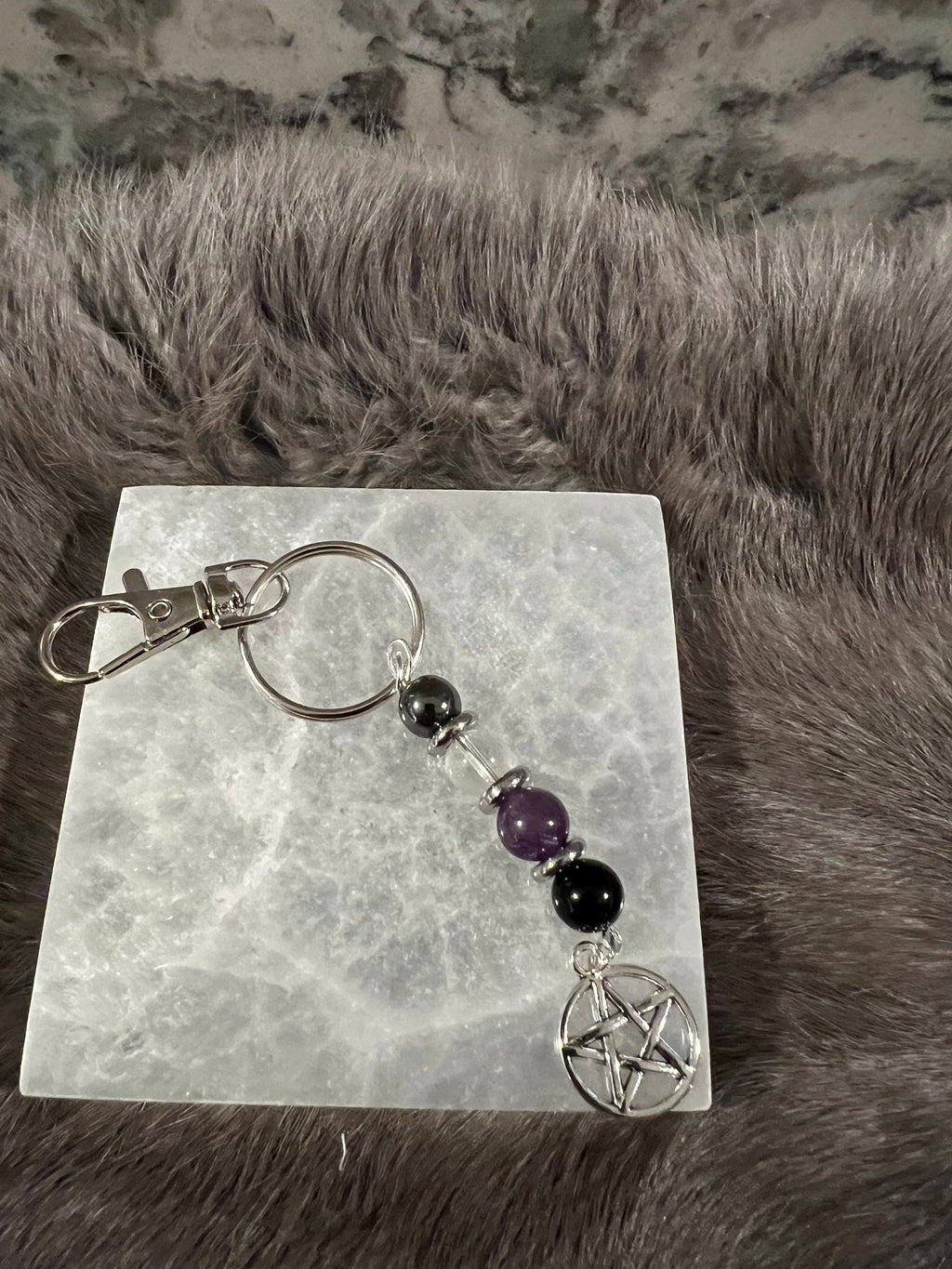Gemstone Manifestation Keychain: Witchy Intention Charm