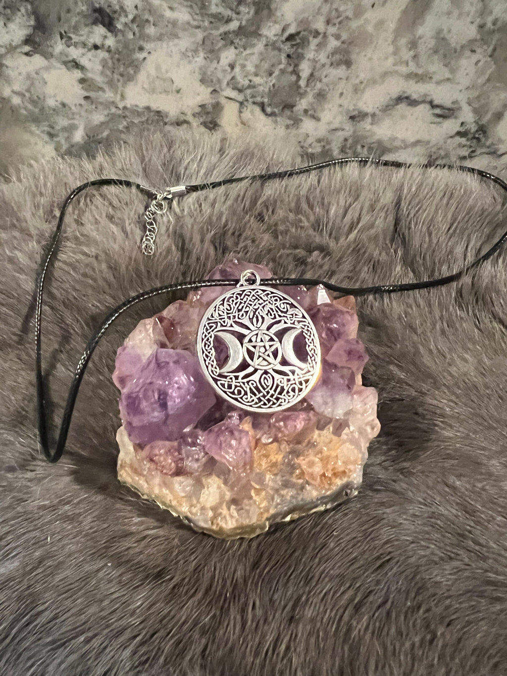 Triple Moon Pentacle Pendant Necklace: Witchy Pagan Jewelry