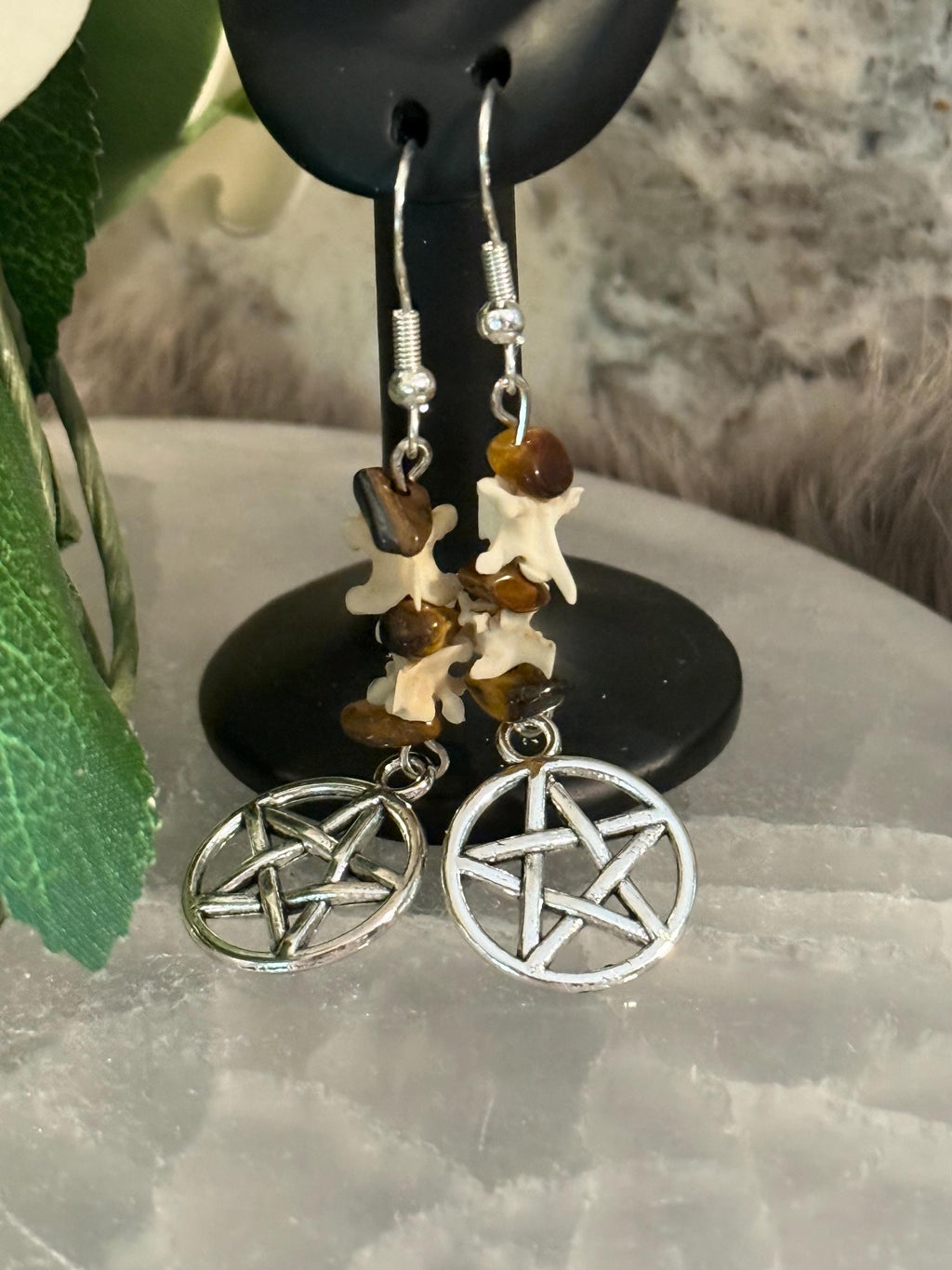 Snake Vertebrae Earrings: Gemstone Chips, Sterling Silver Hooks