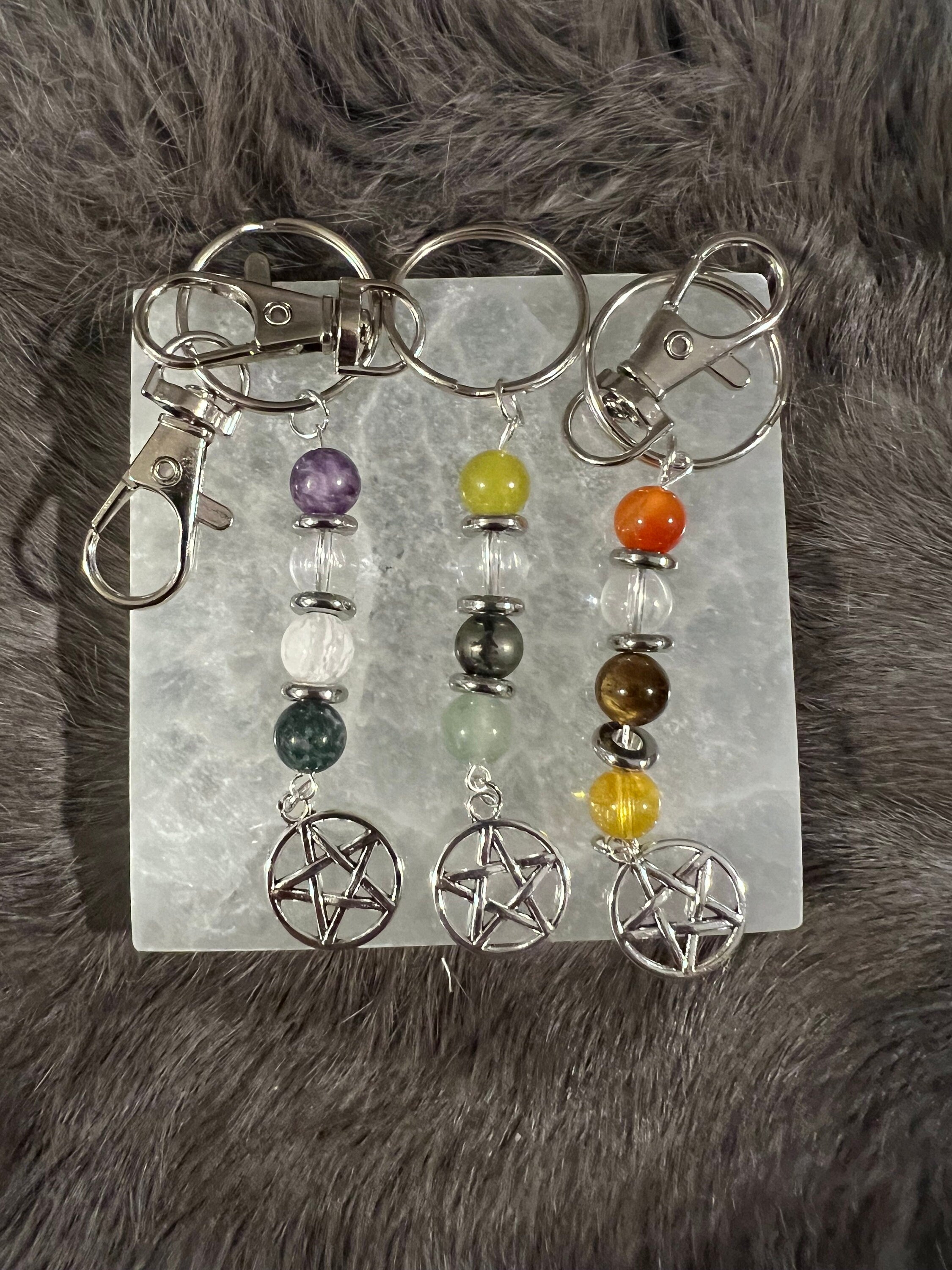 Gemstone Manifestation Keychain: Witchy Intention Charm