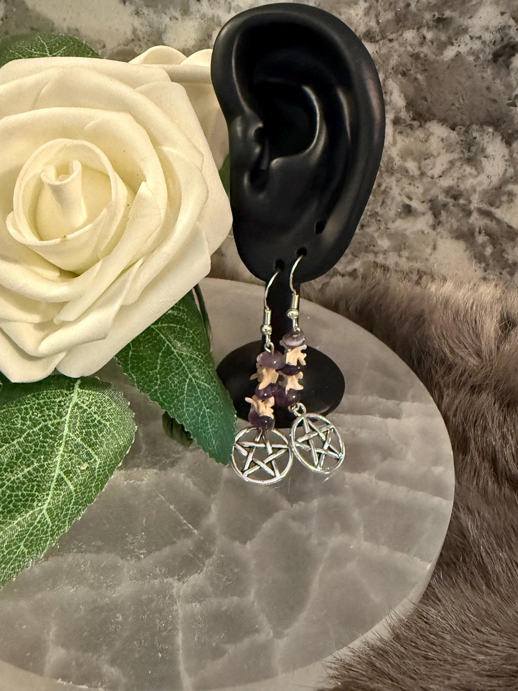 Snake Vertebrae Earrings: Gemstone Chips, Sterling Silver Hooks