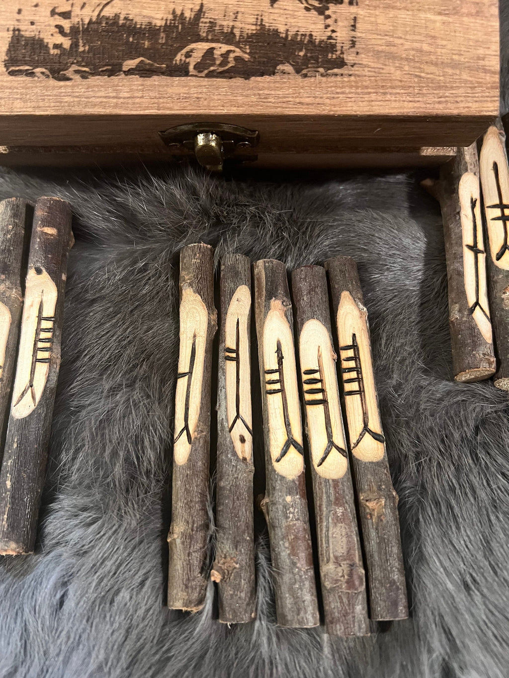 Hand Carved Wooden Celtic Ogham Set: Druid Divination Staves