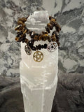 Tiger's Eye Chip Bracelet: Hand Beaded Gemstone Pentacle Charm