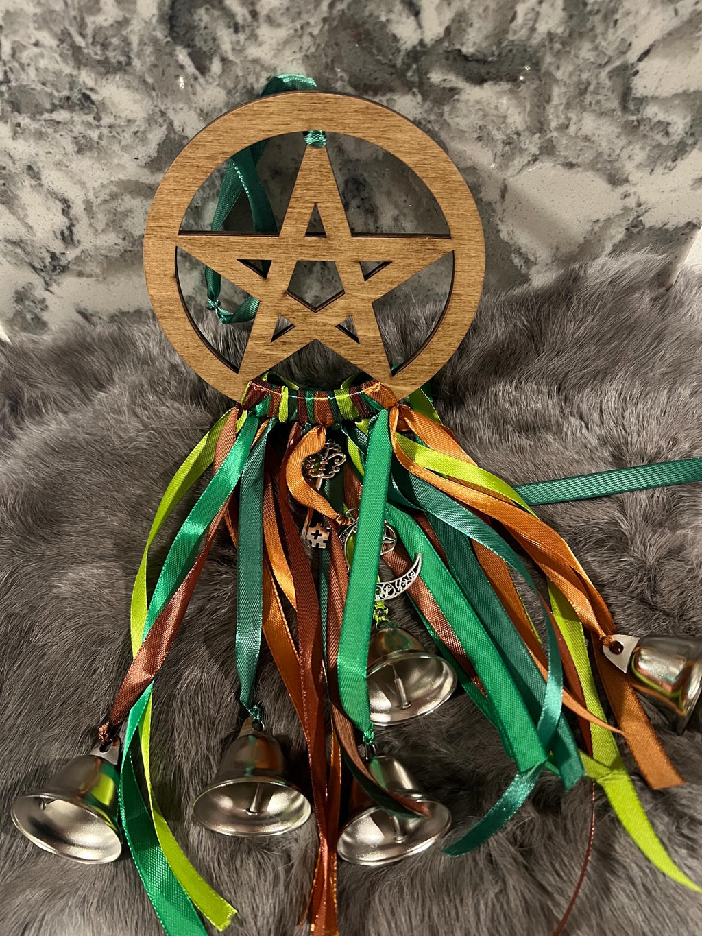 Green Witch Bells: Pentacle Door Hanger, Spiritual Protection