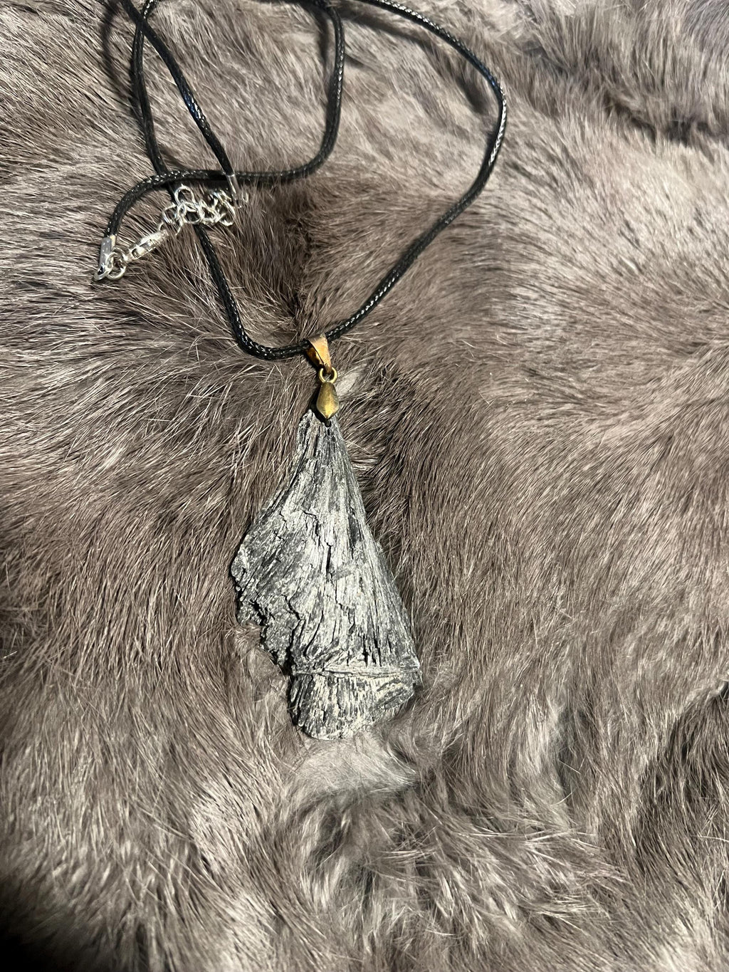 Black Kyanite Broom Pendant Necklace - Witchy Gemstone Jewelry