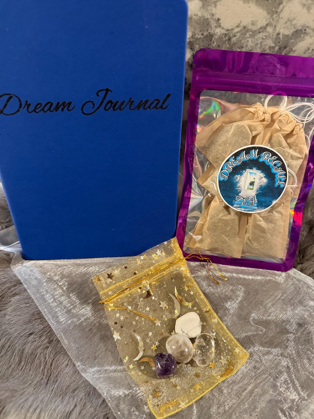 Dream Recall Gift Set: Dream Journal, Dream Recall Tea, Gemstone Tumbles