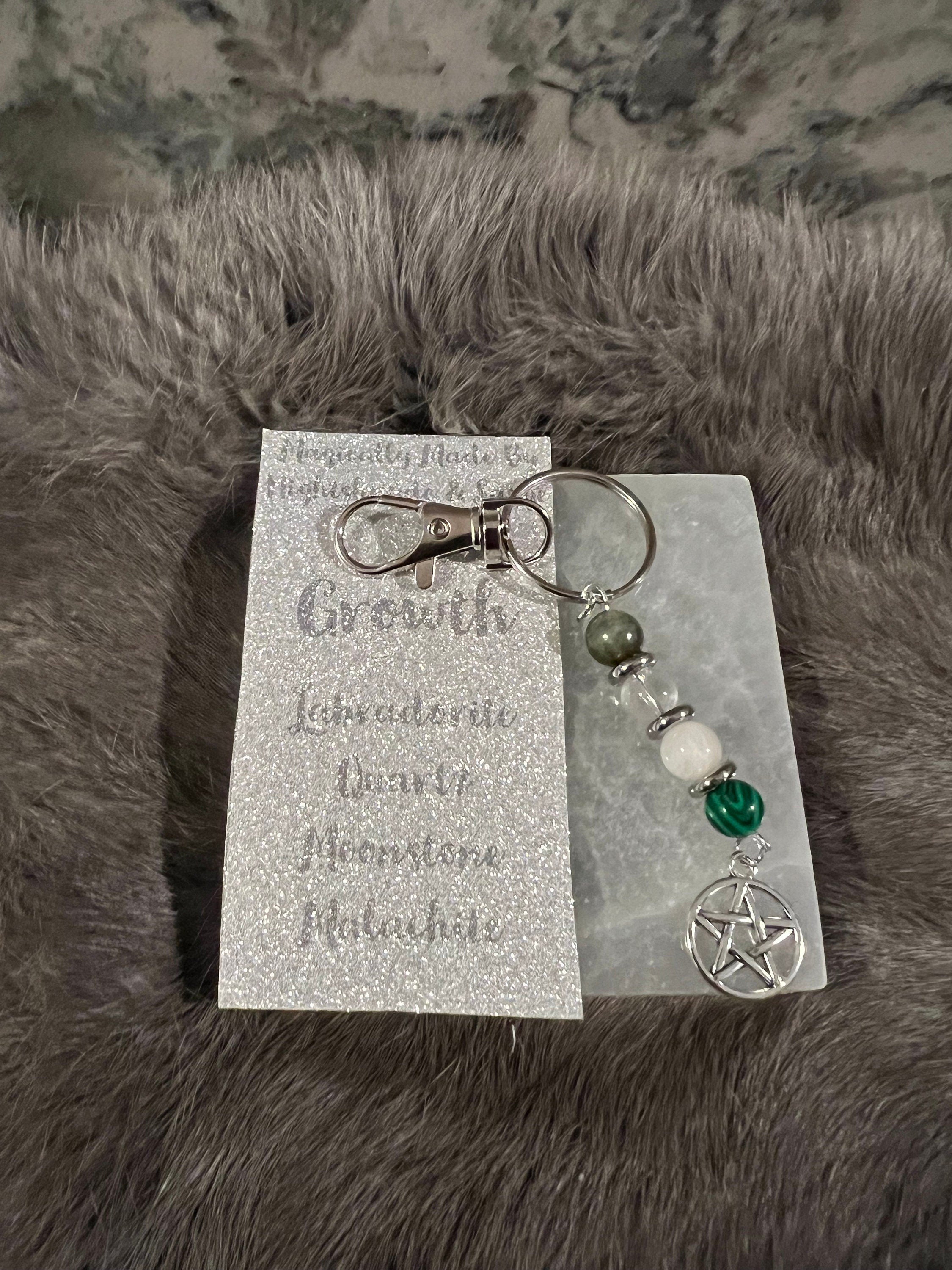 Gemstone Manifestation Keychain: Witchy Intention Charm