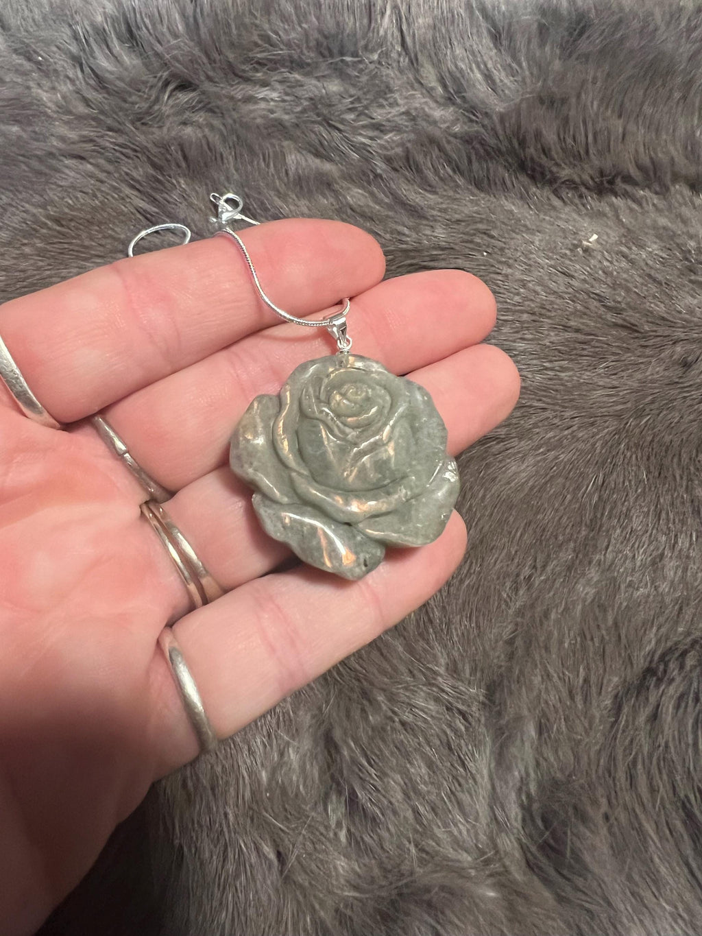 Labradorite Rose Pendant Necklace: Silver Chain, Gemstone Jewelry