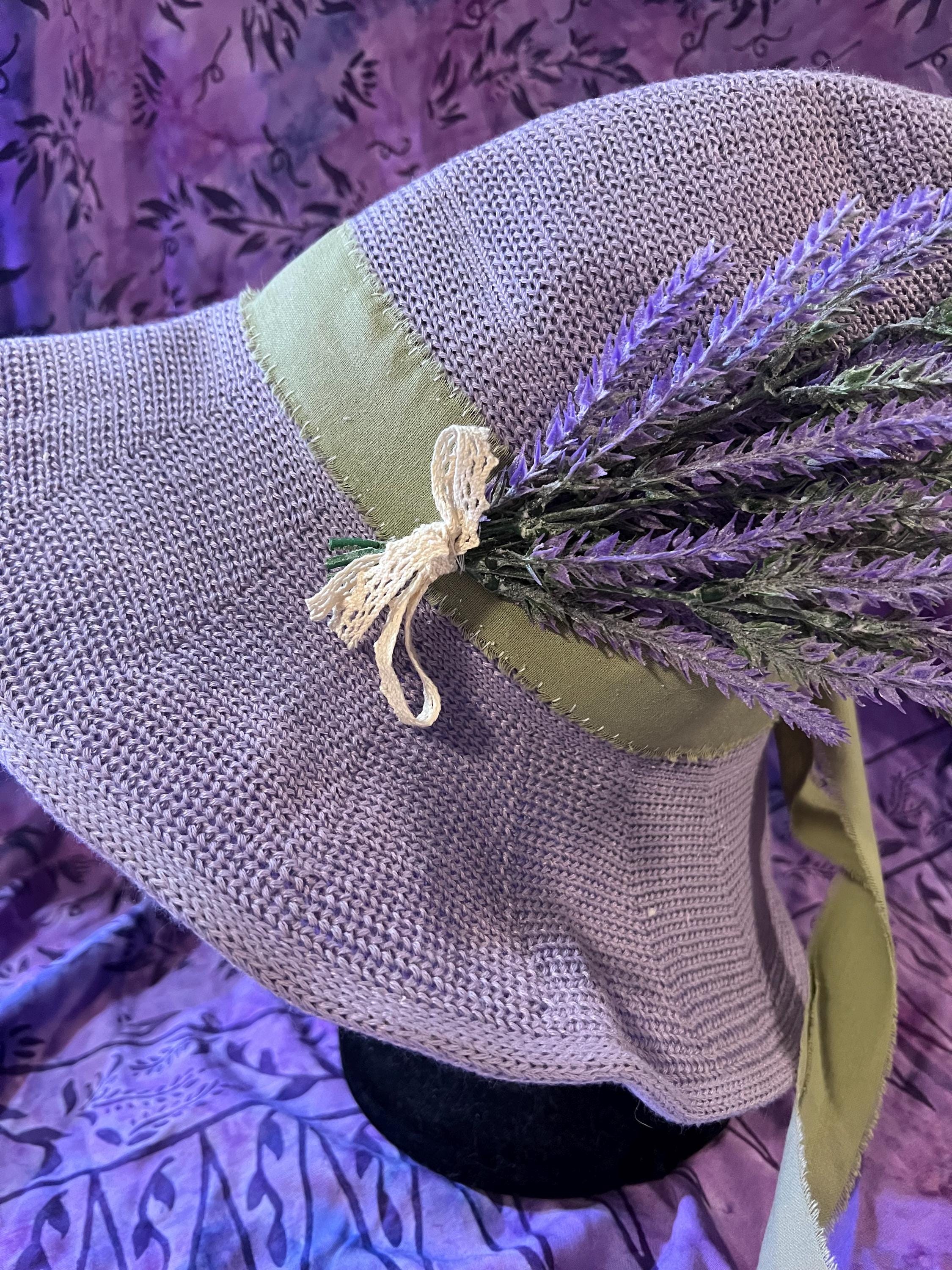Lavender Witch Hat: Pale Purple Knit with Linen Band