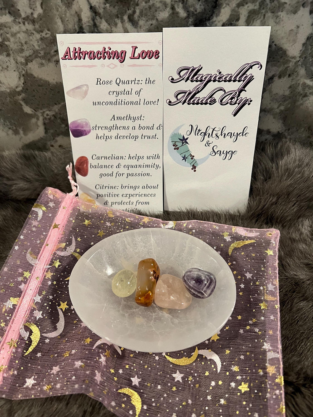 Attract Love Gemstone Kit: Rose Quartz, Amethyst, Citrine & Carnelian