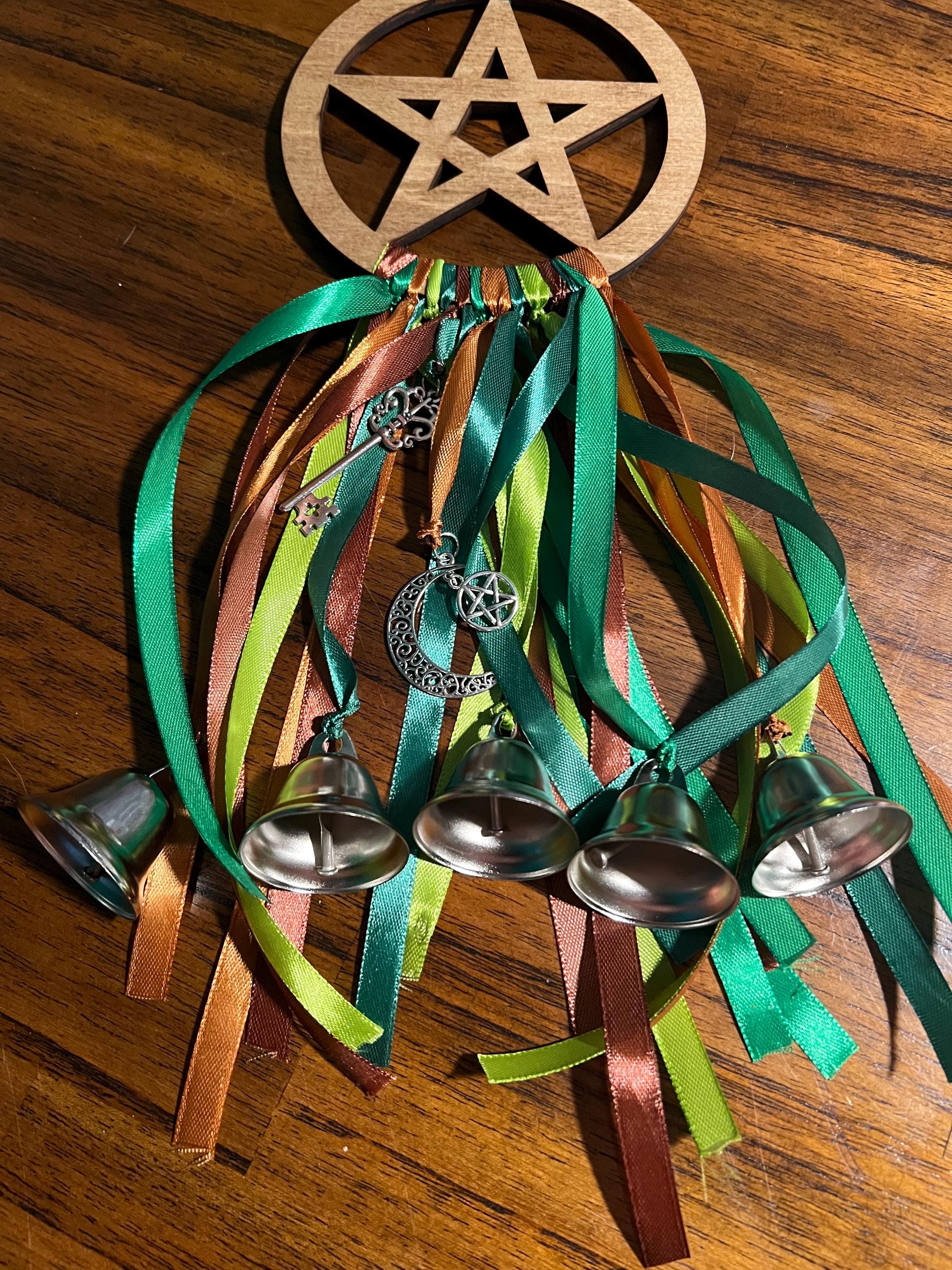 Green Witch Bells: Pentacle Door Hanger, Spiritual Protection