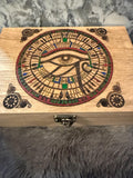 Eye of Ra Altar Box: Wood Burned Mosaic, Deity Storage