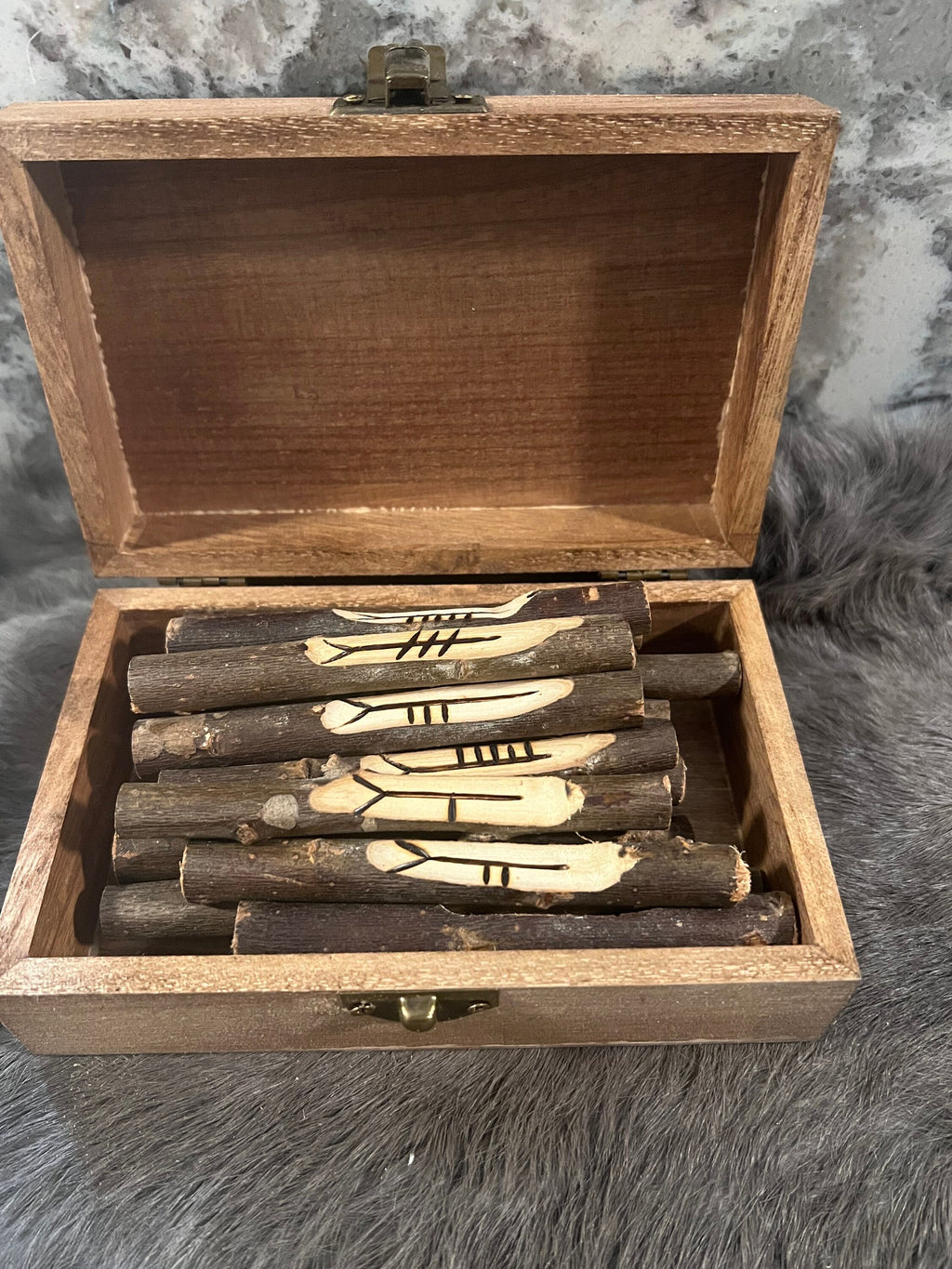 Hand Carved Wooden Celtic Ogham Set: Druid Divination Staves