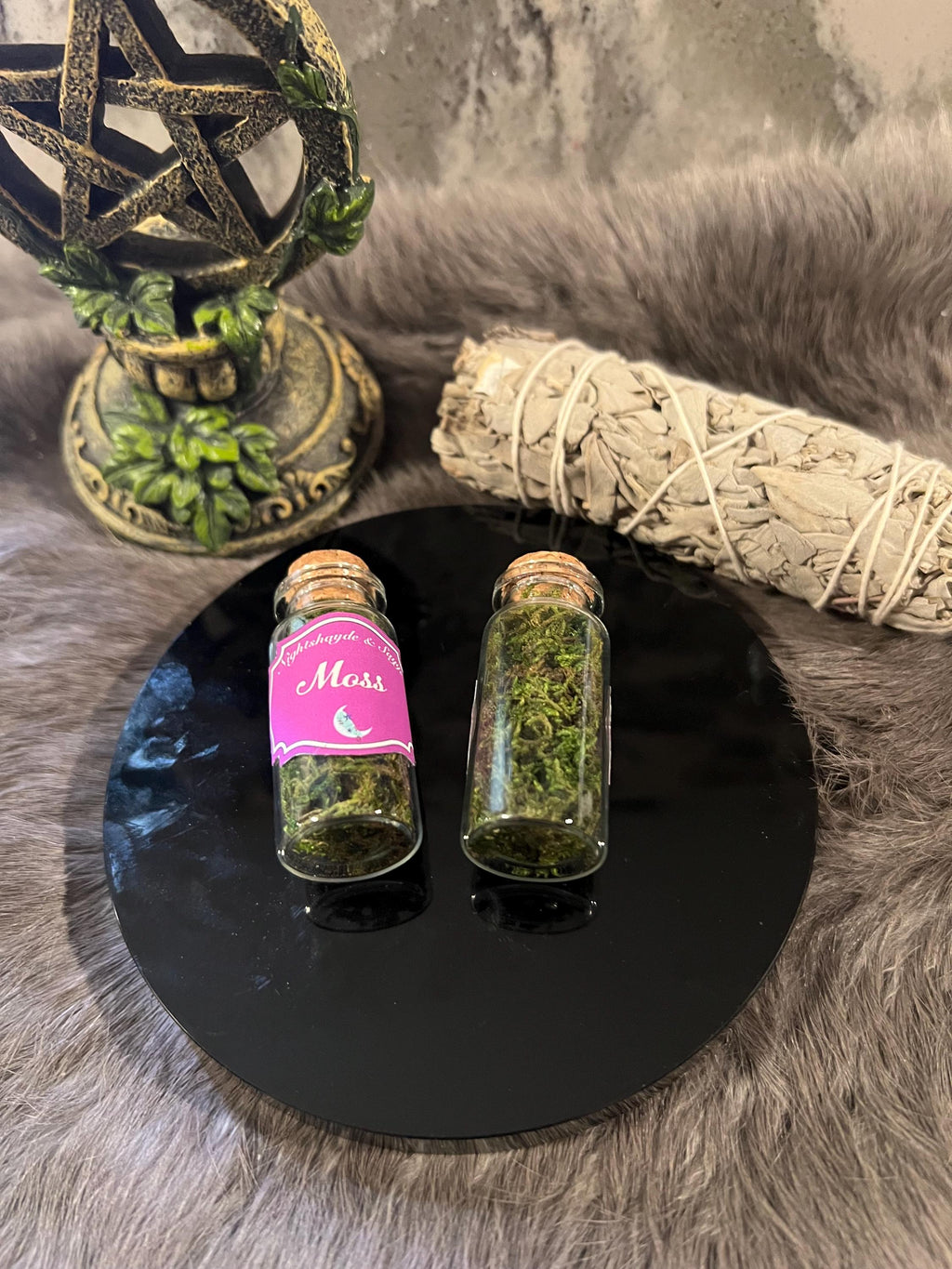 Dried Moss in Corked Bottle: Green Witch Healing Magic