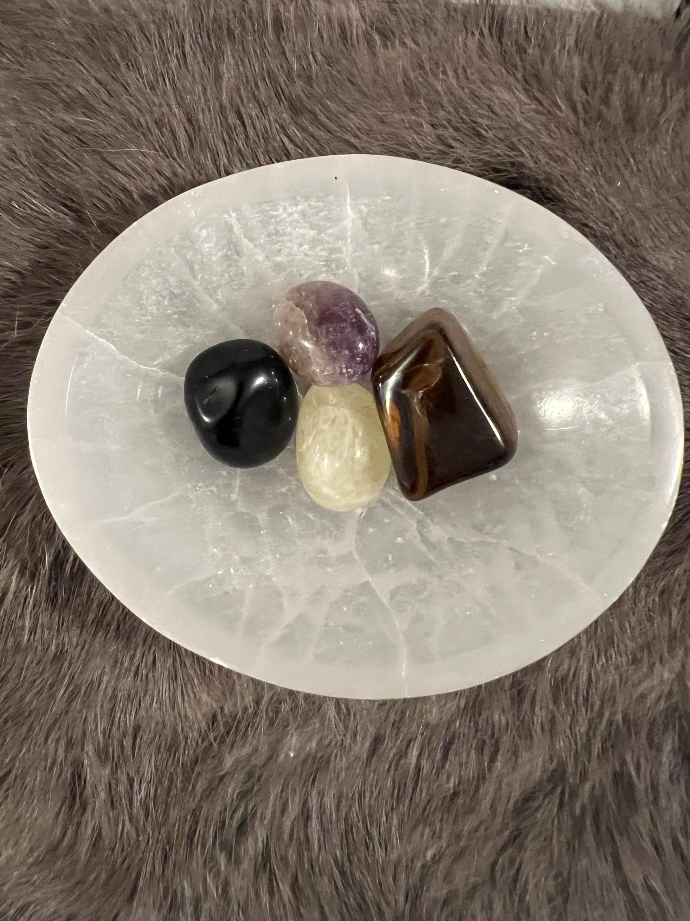 Protection Gemstone Kit: Tumbled Obsidian, Amethyst, Tiger's Eye, Citrine