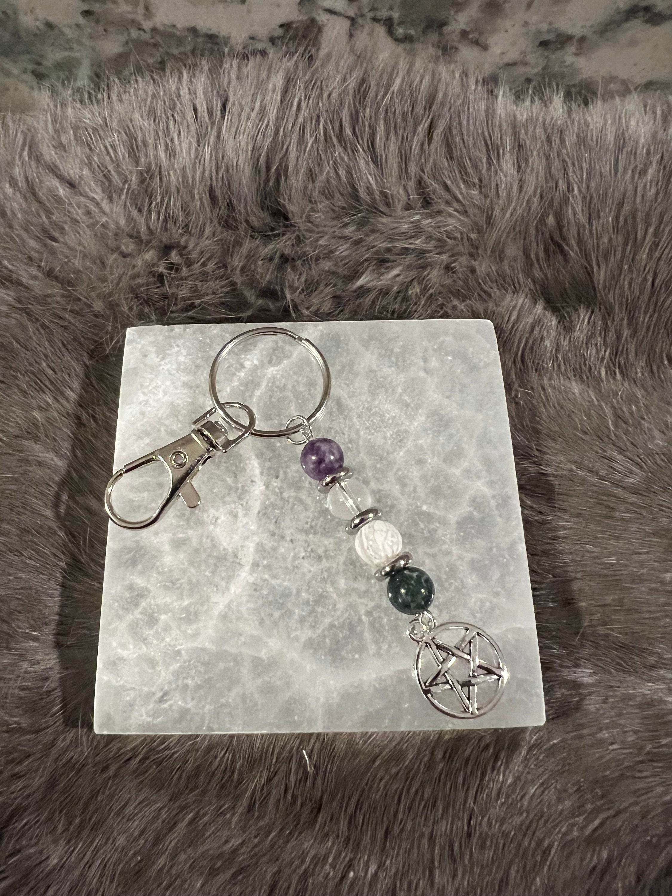 Gemstone Manifestation Keychain: Witchy Intention Charm