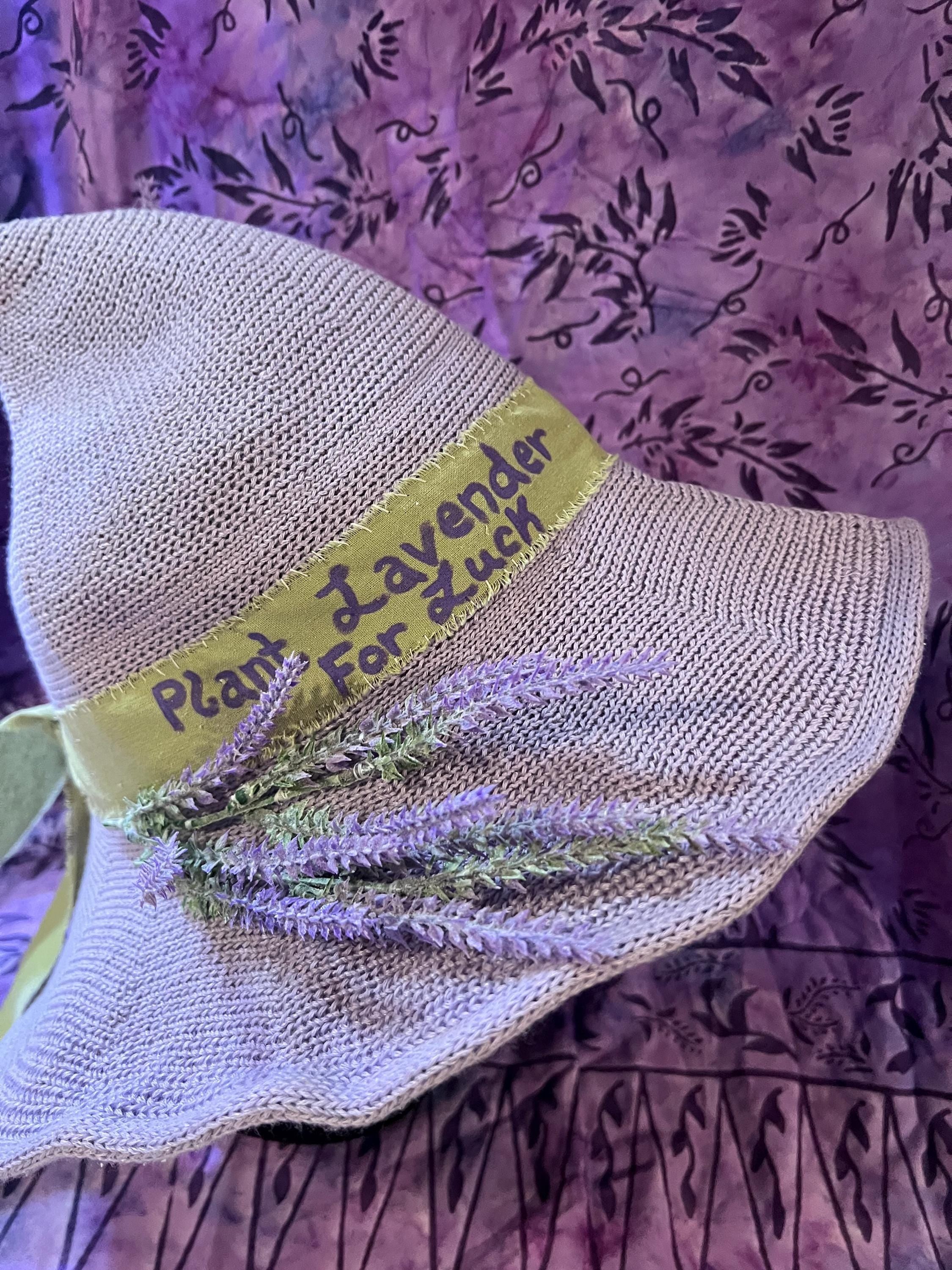 Lavender Witch Hat: Pale Purple Knit with Linen Band