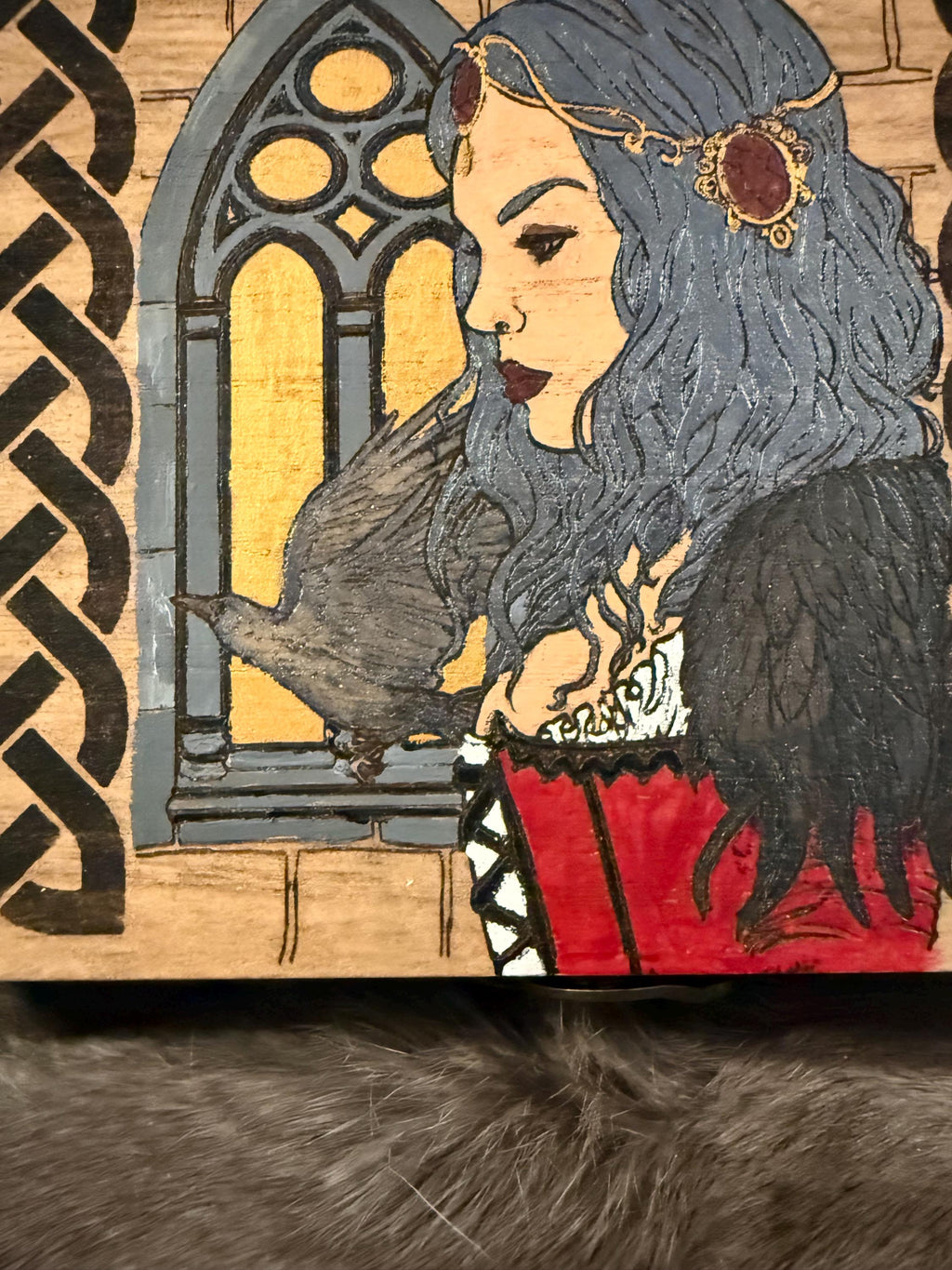The Morrigan Altar Box: Wood-Burned Celtic Goddess Altar Decor