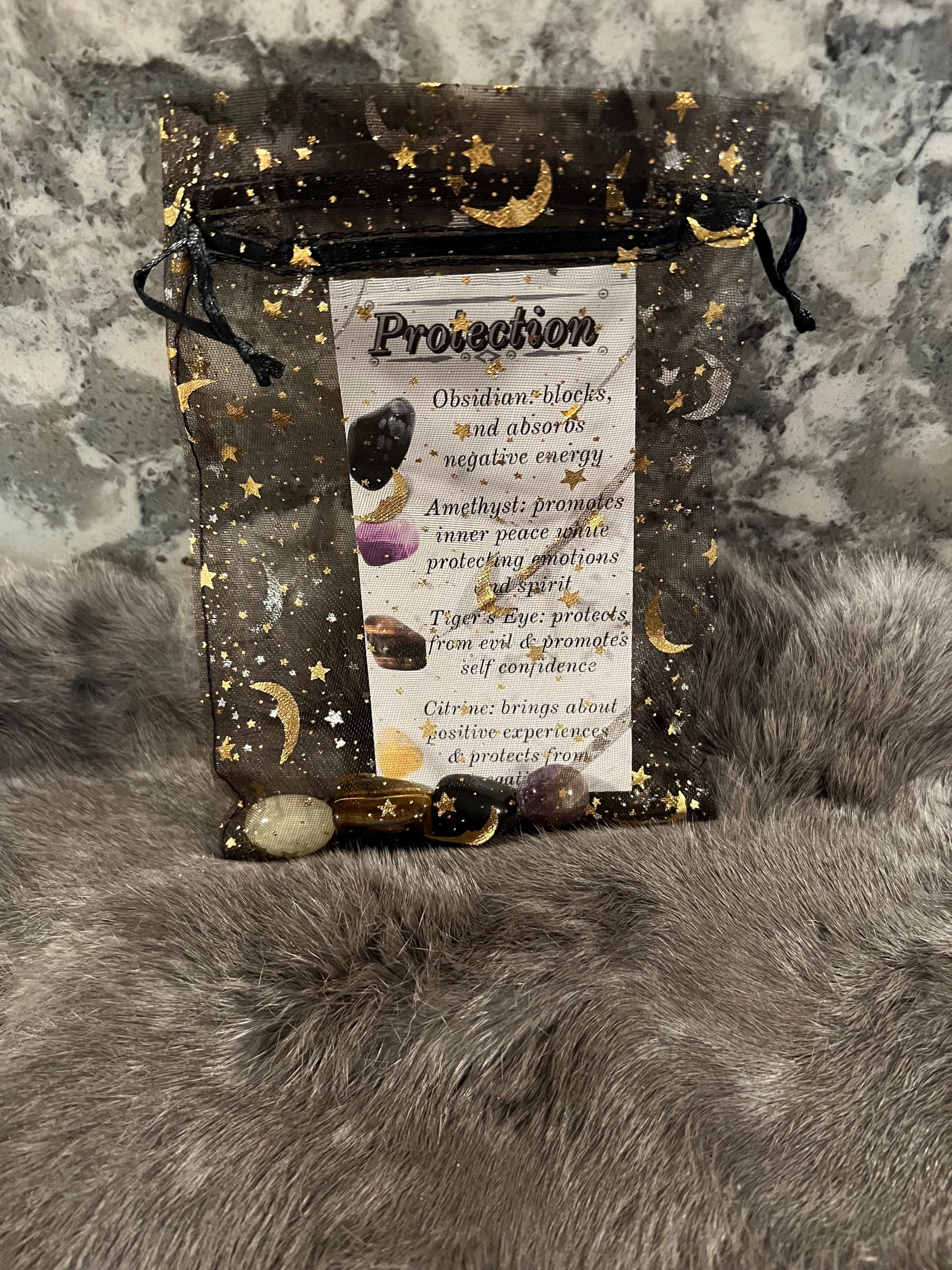 Protection Gemstone Kit: Tumbled Obsidian, Amethyst, Tiger's Eye, Citrine