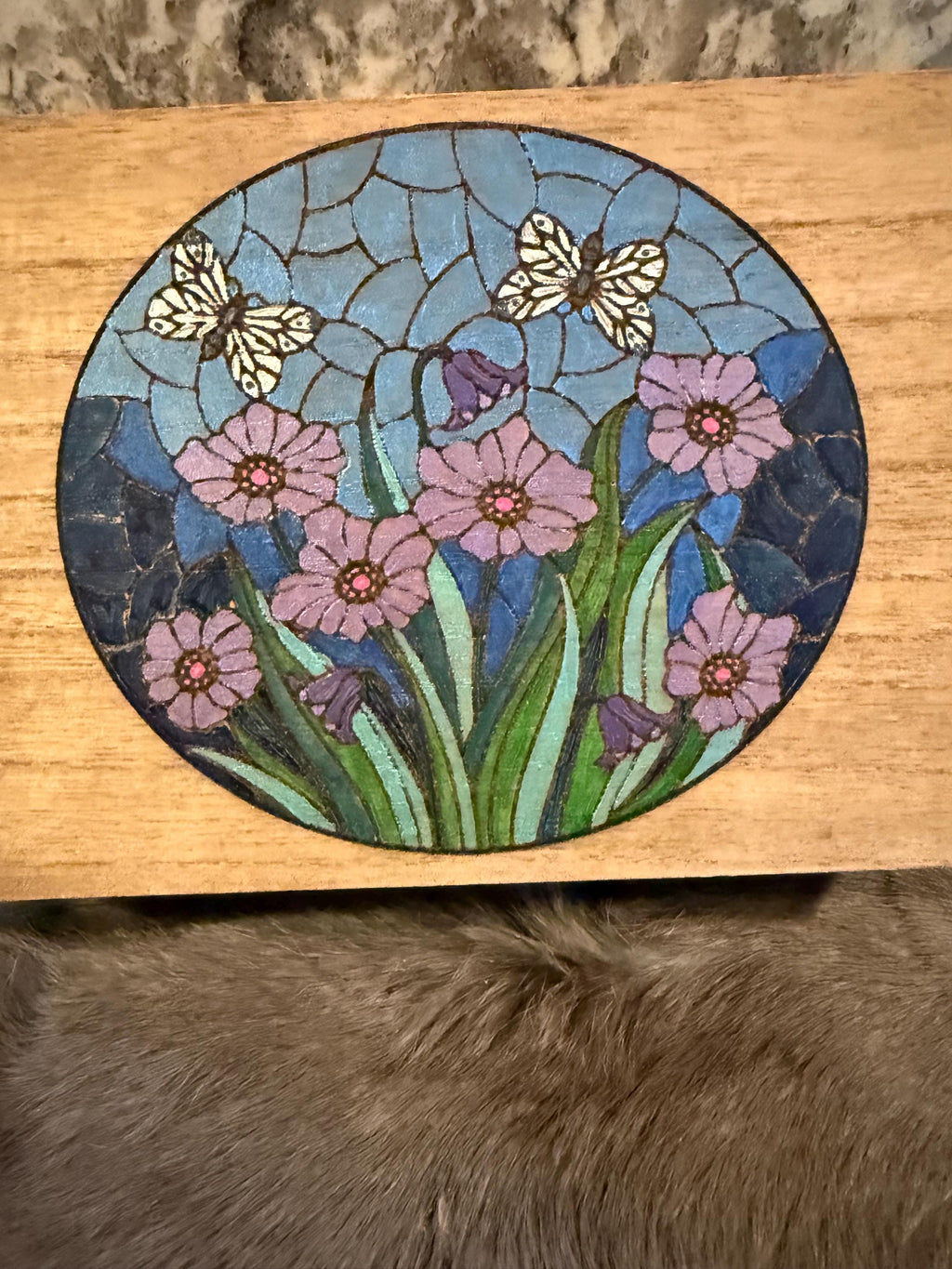 Handmade Garden Altar Box: Wood Burned Stained Glass Style
