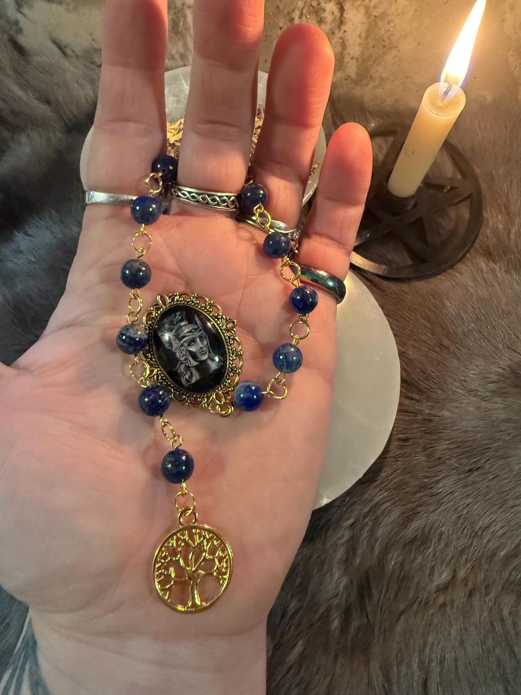 Athena Prayer Beads: Lapis Lazuli Diety Set with Olive Tree